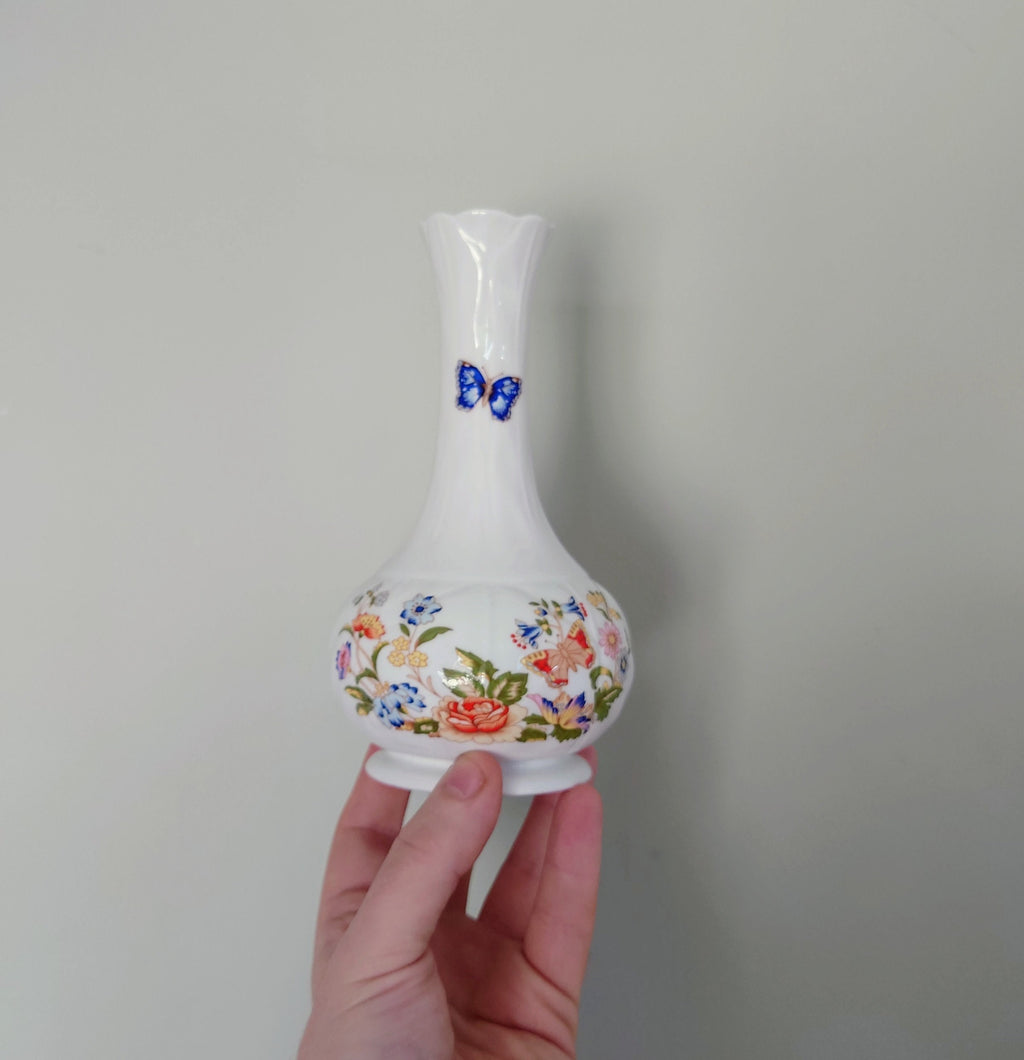 Aynsley Frill Bud Vase Cottage Garden Fine Bone China Porcelain Made in England Country Cottage Pattern Collectable Vintage