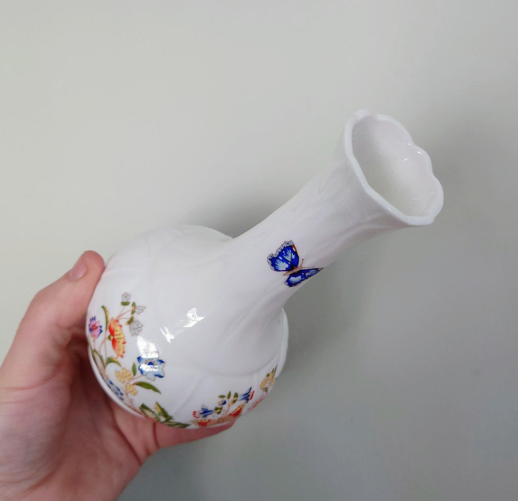Aynsley Frill Bud Vase Cottage Garden Fine Bone China Porcelain Made in England Country Cottage Pattern Collectable Vintage