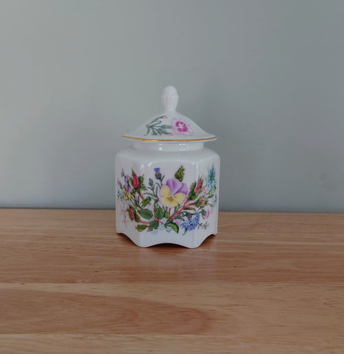 Aynsley Small Spice Jar with Lid Wild Tudor Fine Bone China Porcelain Made in England Wild Tudor Pattern Collectable Vintage