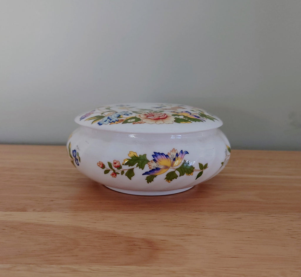 Round Trinket Box Cottage Garden Aynsley Jewellery Fine Bone China Porcelain Made in England Cottage Garden Pattern Collectable Vintage
