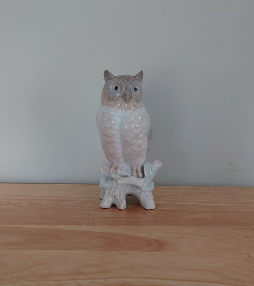 Vintage Owl Figurine Tall Lladro Style White Bird Ornament Owl Statue Figurative Kitsch Owl Figurine