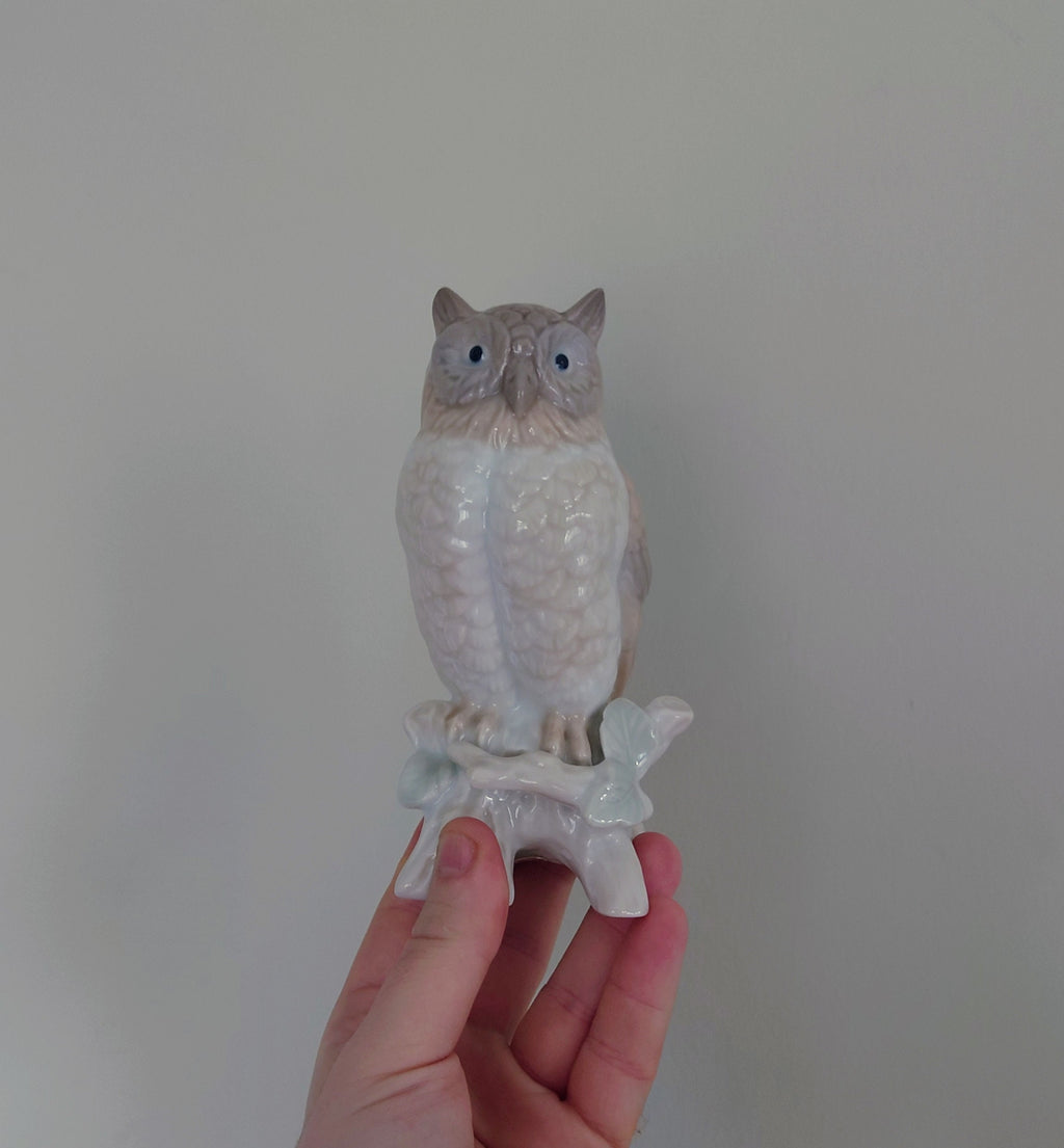 Vintage Owl Figurine Tall Lladro Style White Bird Ornament Owl Statue Figurative Kitsch Owl Figurine