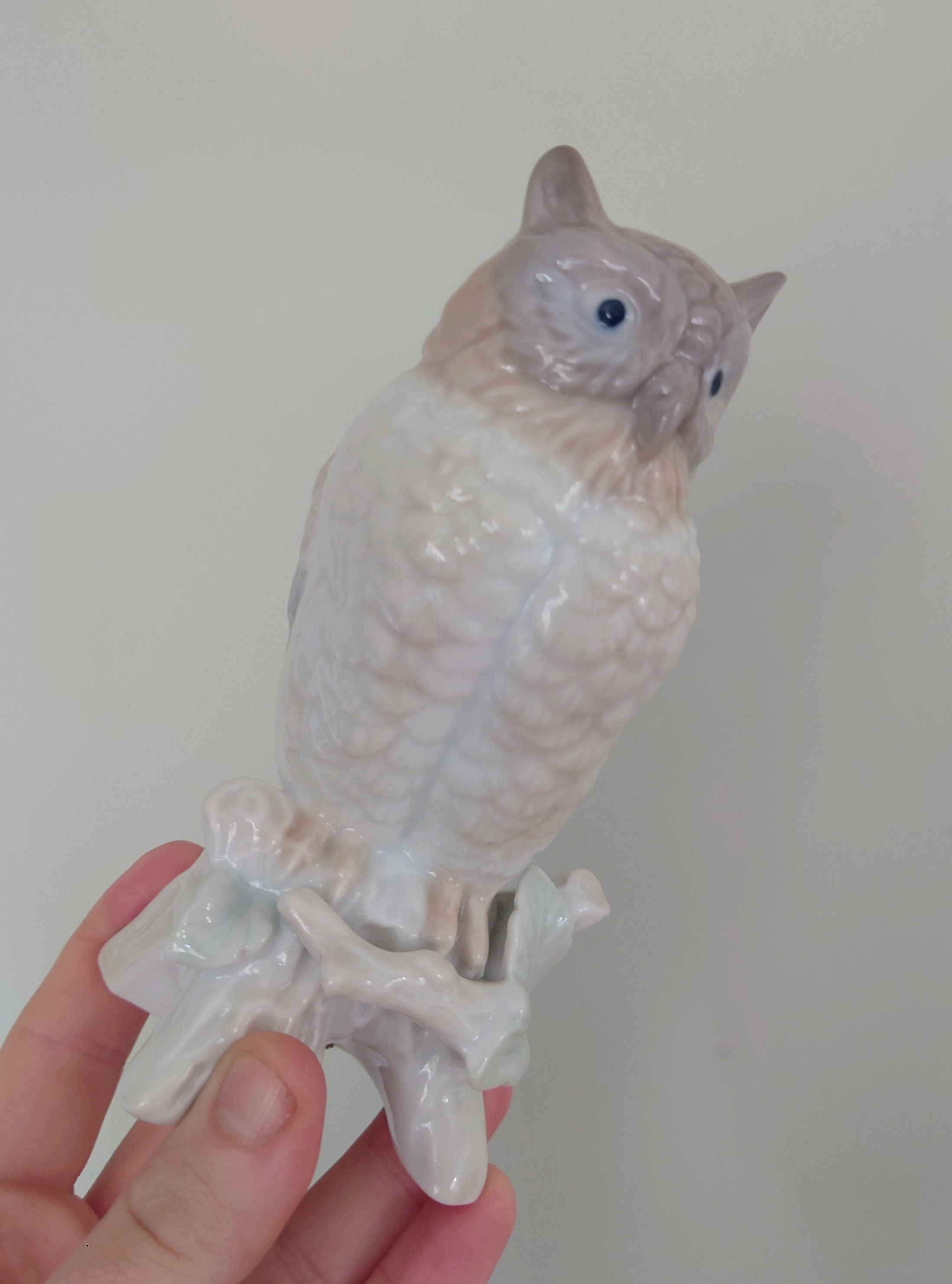 Vintage Owl Figurine Tall Lladro Style White Bird Ornament Owl Statue Figurative Kitsch Owl Figurine