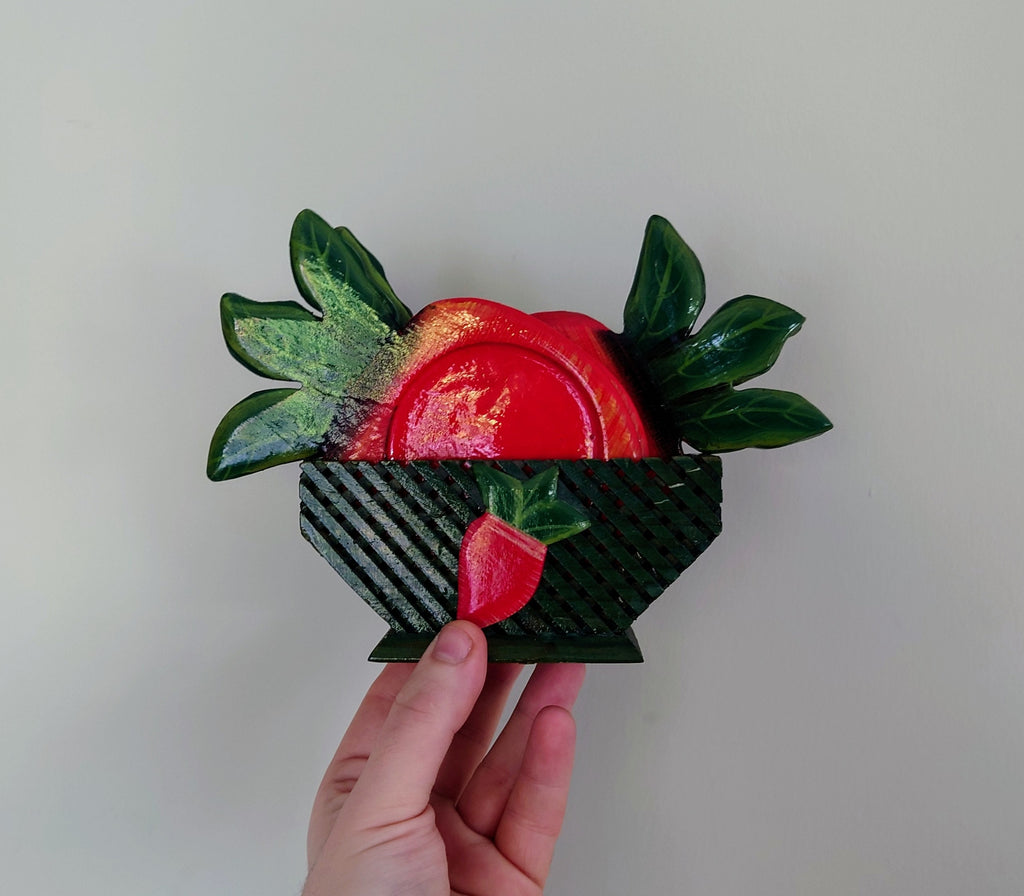Vintage Wooden Coasters Carrot Orange Coasters with Stand Kitsch Country Cottage Wooden Coasters