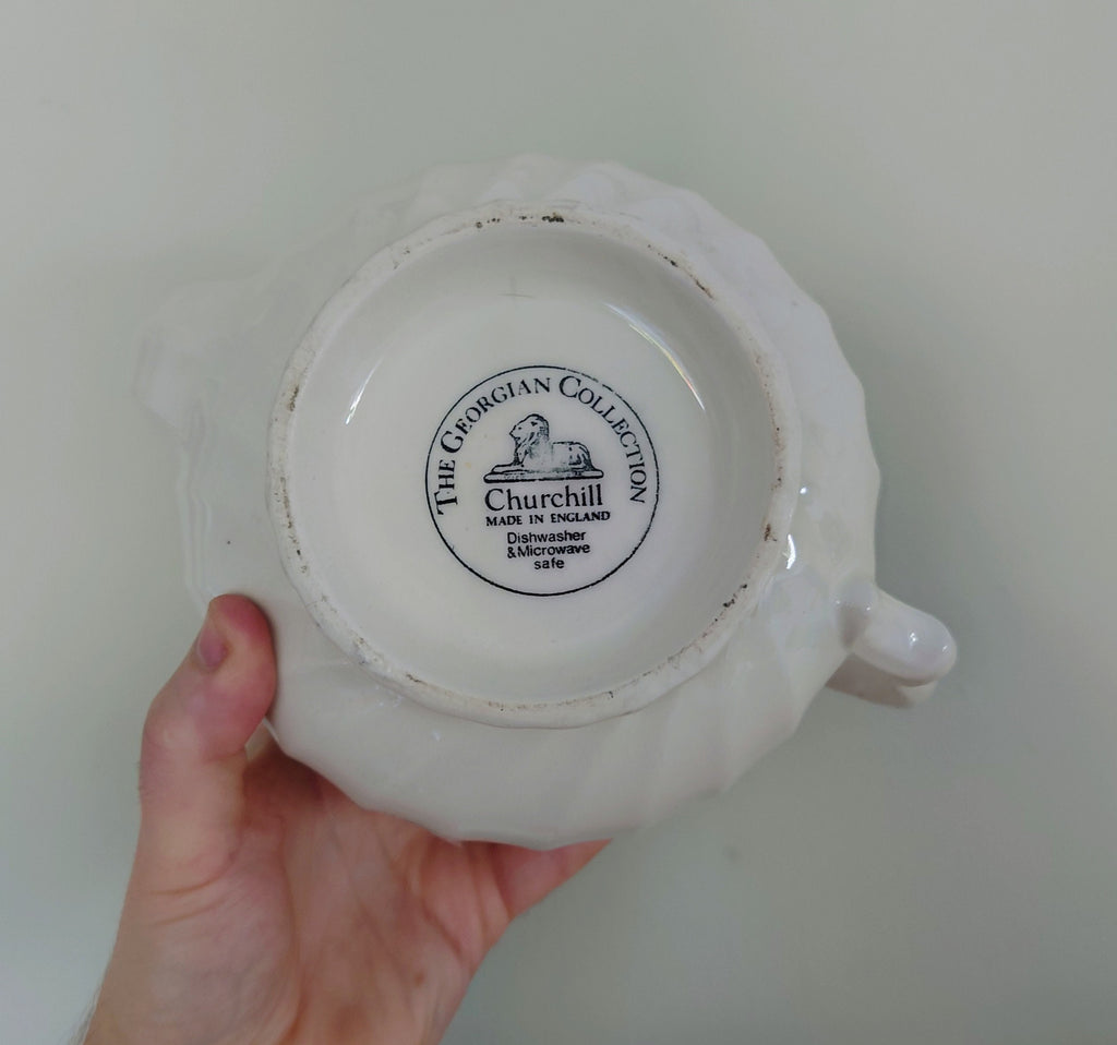 Vintage Teapot Churchill blue and White Teapot Set Milk Jug, Sugar Bowl Mid Century Ceramic Teapot The Georgian Collection