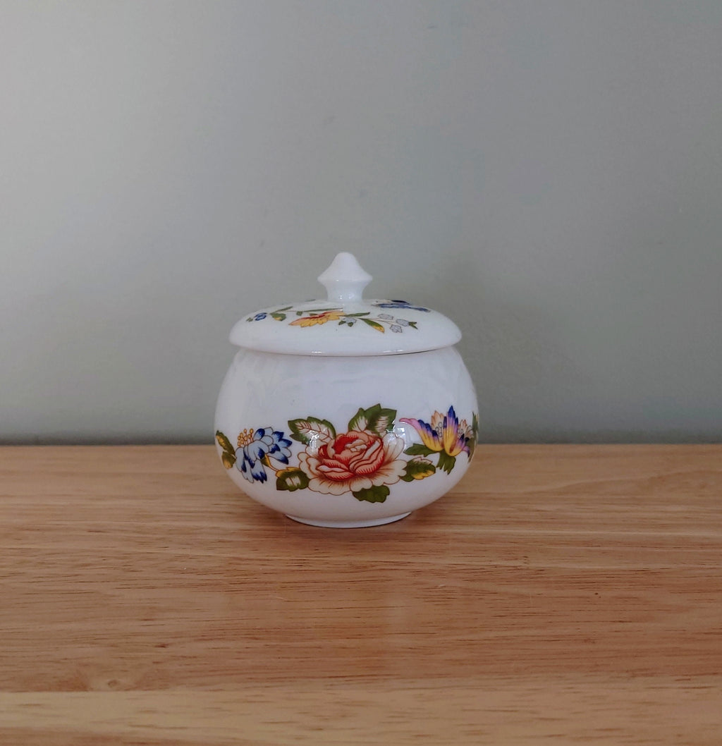Round Trinket Box Cottage Garden Aynsley Jewellery Fine Bone China Porcelain Made in England Cottage Garden Pattern Collectable Vintage