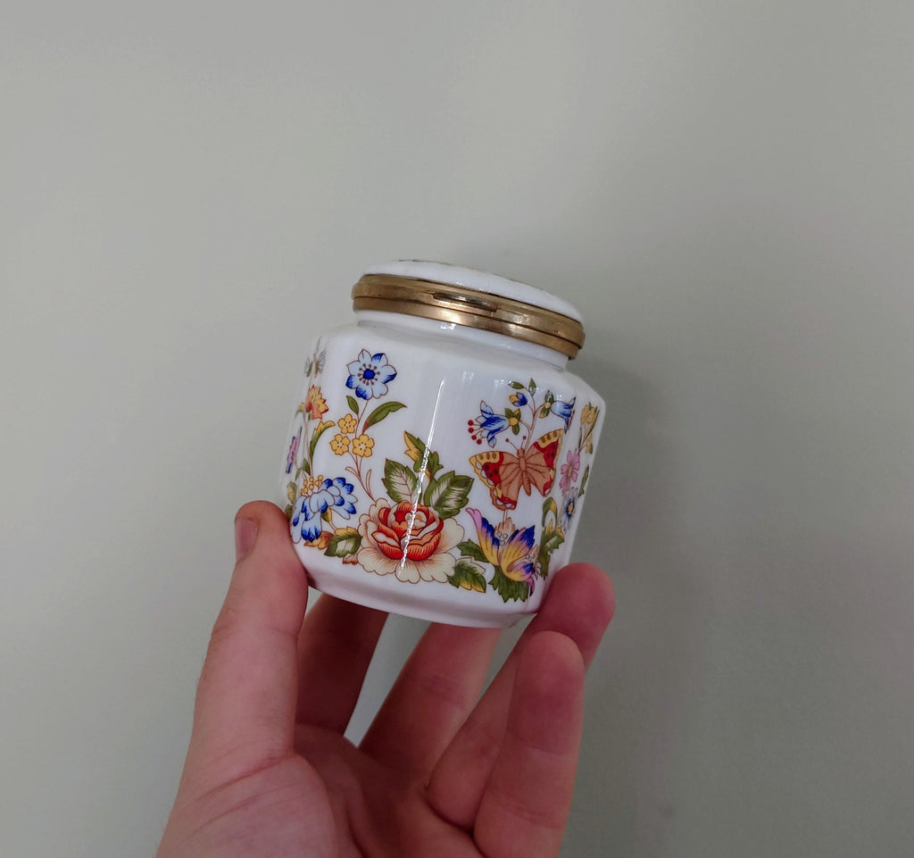 Aynsley Trinket Box with Lid Pembroke (Gold Trim) Pembroke Fine Bone China Porcelain Made in England Pembroke Pattern Collectable