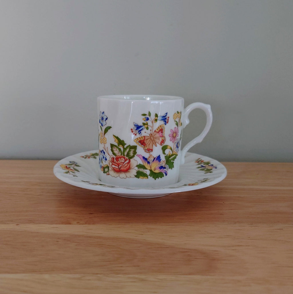 Aynsley Coffee Cup and Saucer Cottage Garden Porcelain  Fine Bone China Porcelain Made in England Cottage Garden Pattern Collectable Vintage
