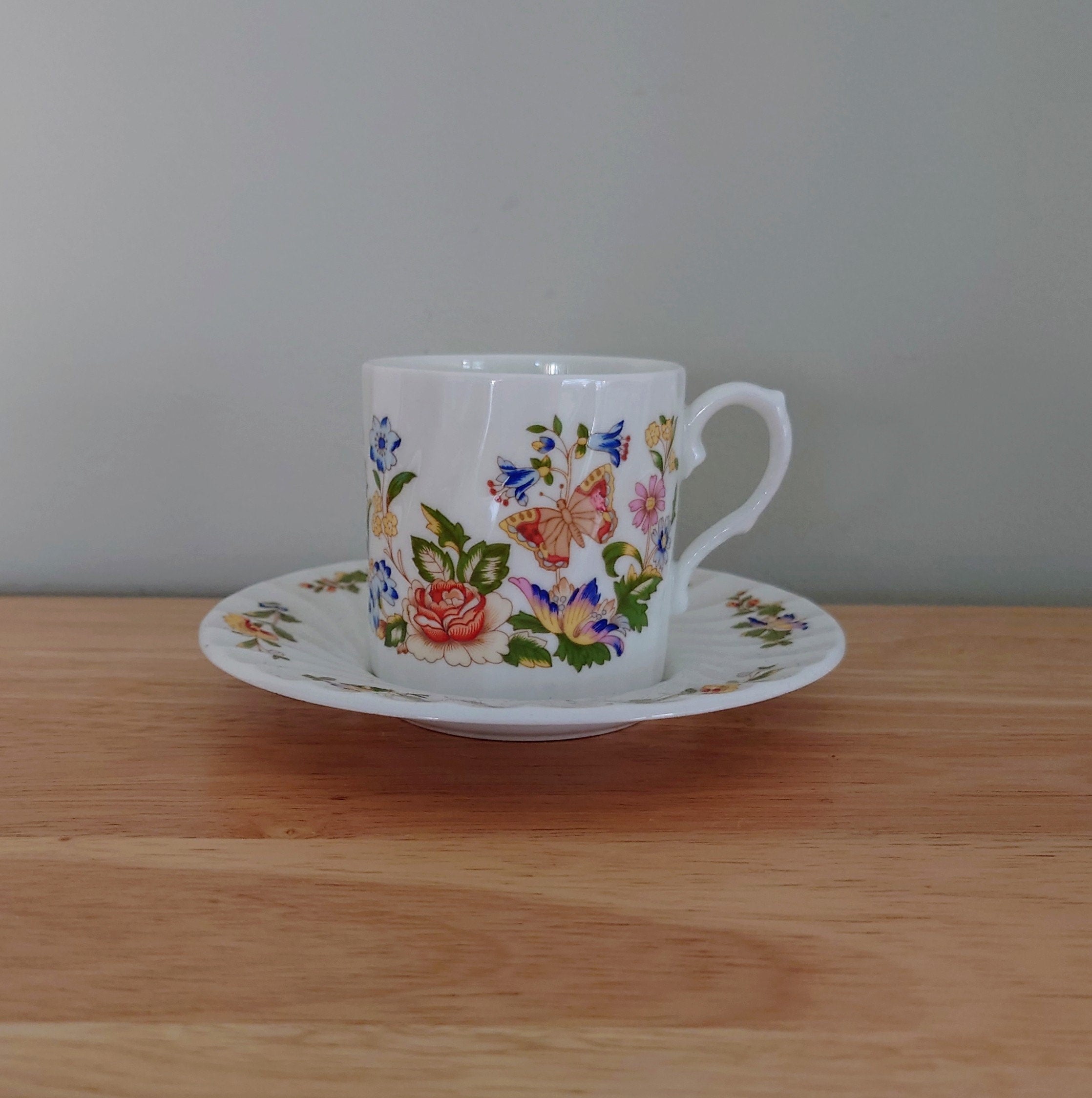 Aynsley Coffee Cup and Saucer Cottage Garden Porcelain  Fine Bone China Porcelain Made in England Cottage Garden Pattern Collectable Vintage
