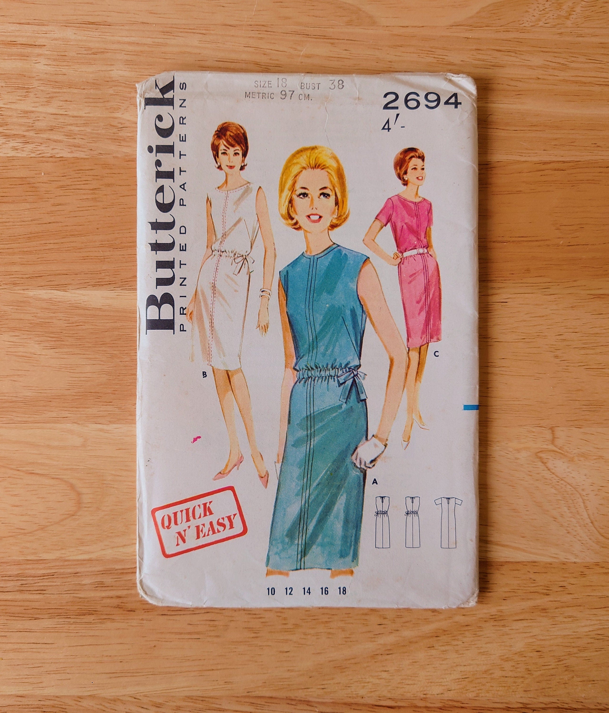 Vintage Dress Sewing Pattern Size 18 - 1960's Original Woman's Clothes Patterns  Mid Century  Sewing Pattern Knitting Design Pattern Print