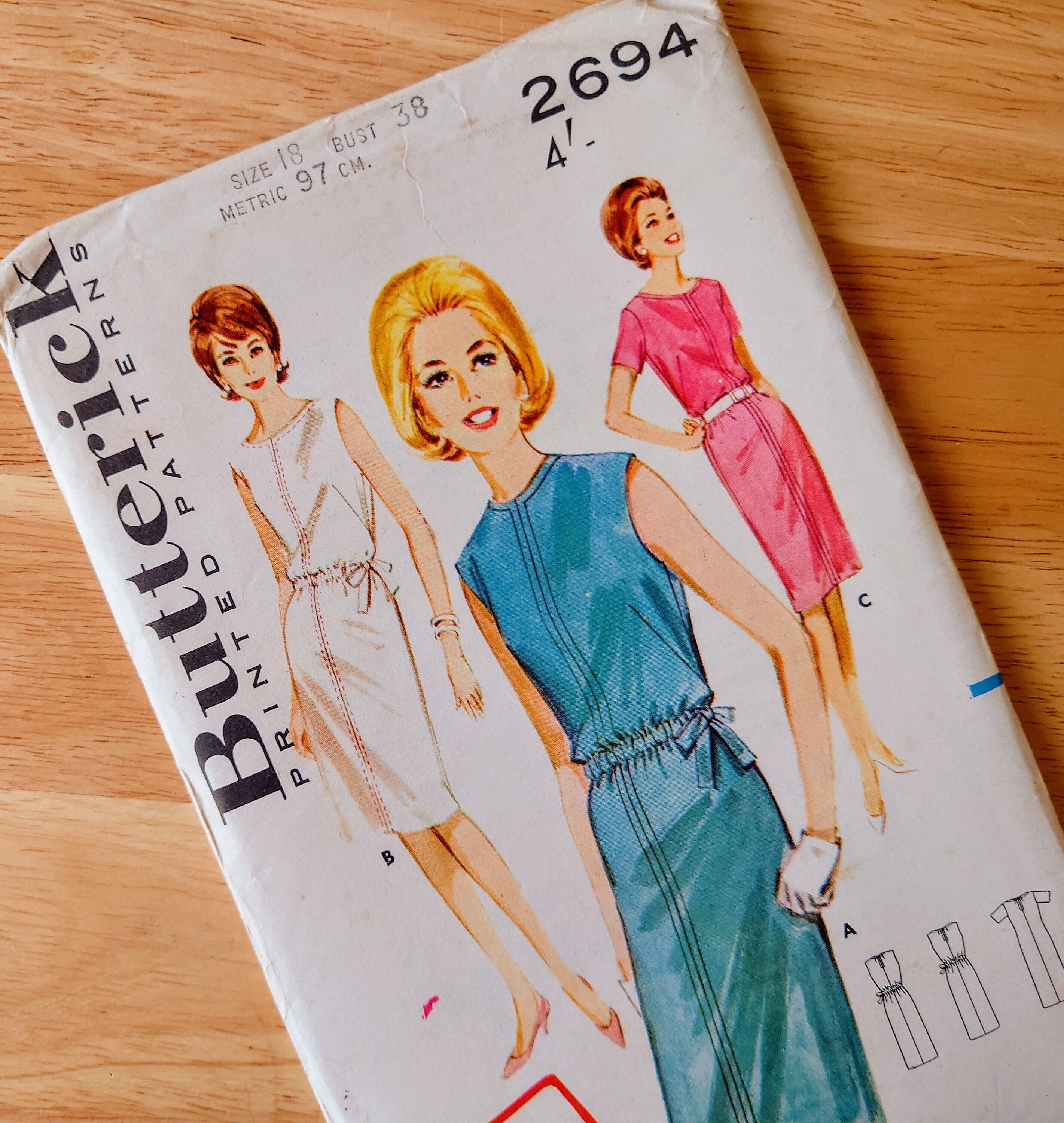 Vintage Dress Sewing Pattern Size 18 - 1960's Original Woman's Clothes Patterns  Mid Century  Sewing Pattern Knitting Design Pattern Print