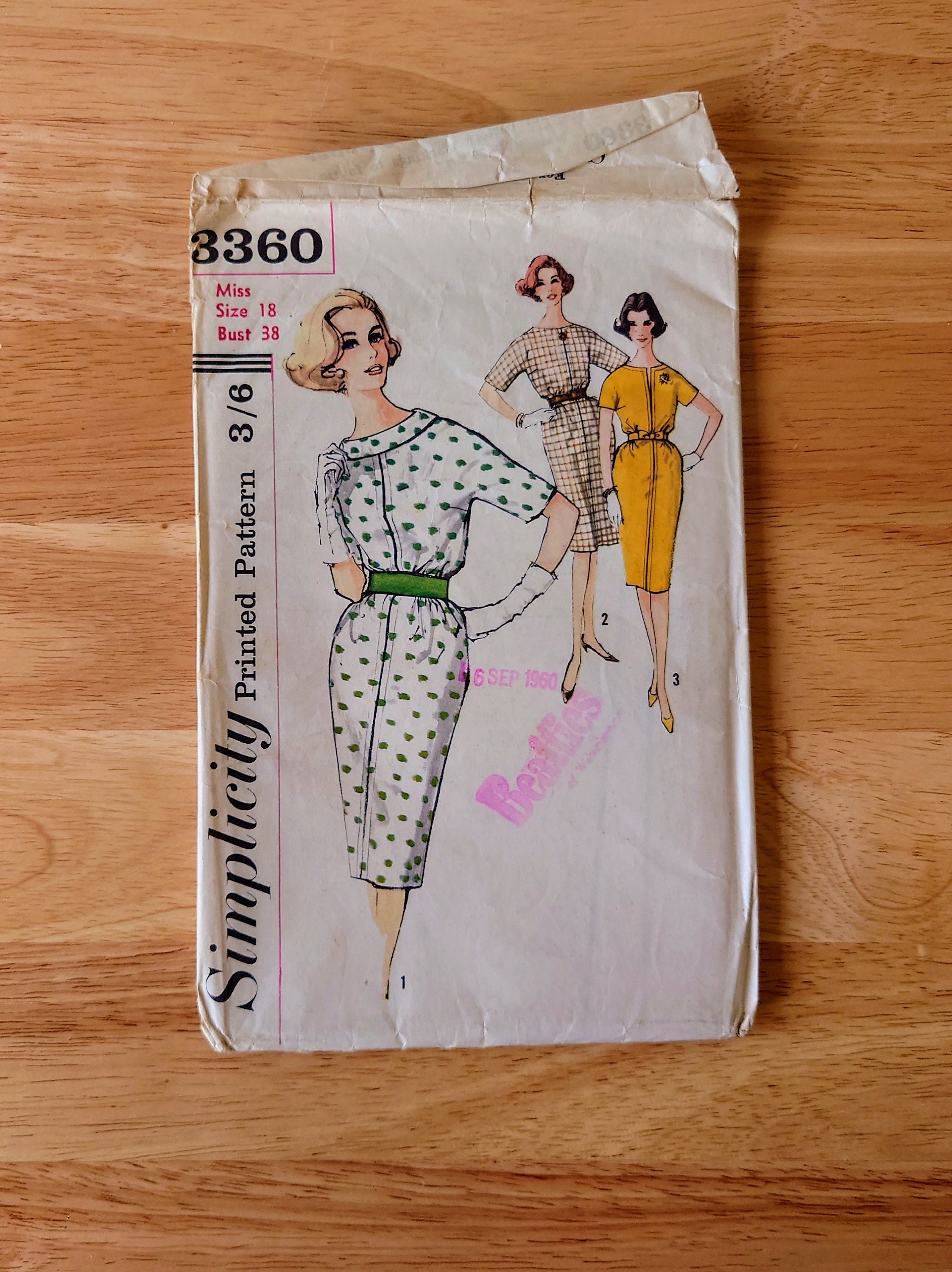 Vintage Dress Sewing Pattern Size 18 - 1960's Original Woman's Clothes Patterns  Mid Century  Sewing Pattern Knitting Design Pattern Print