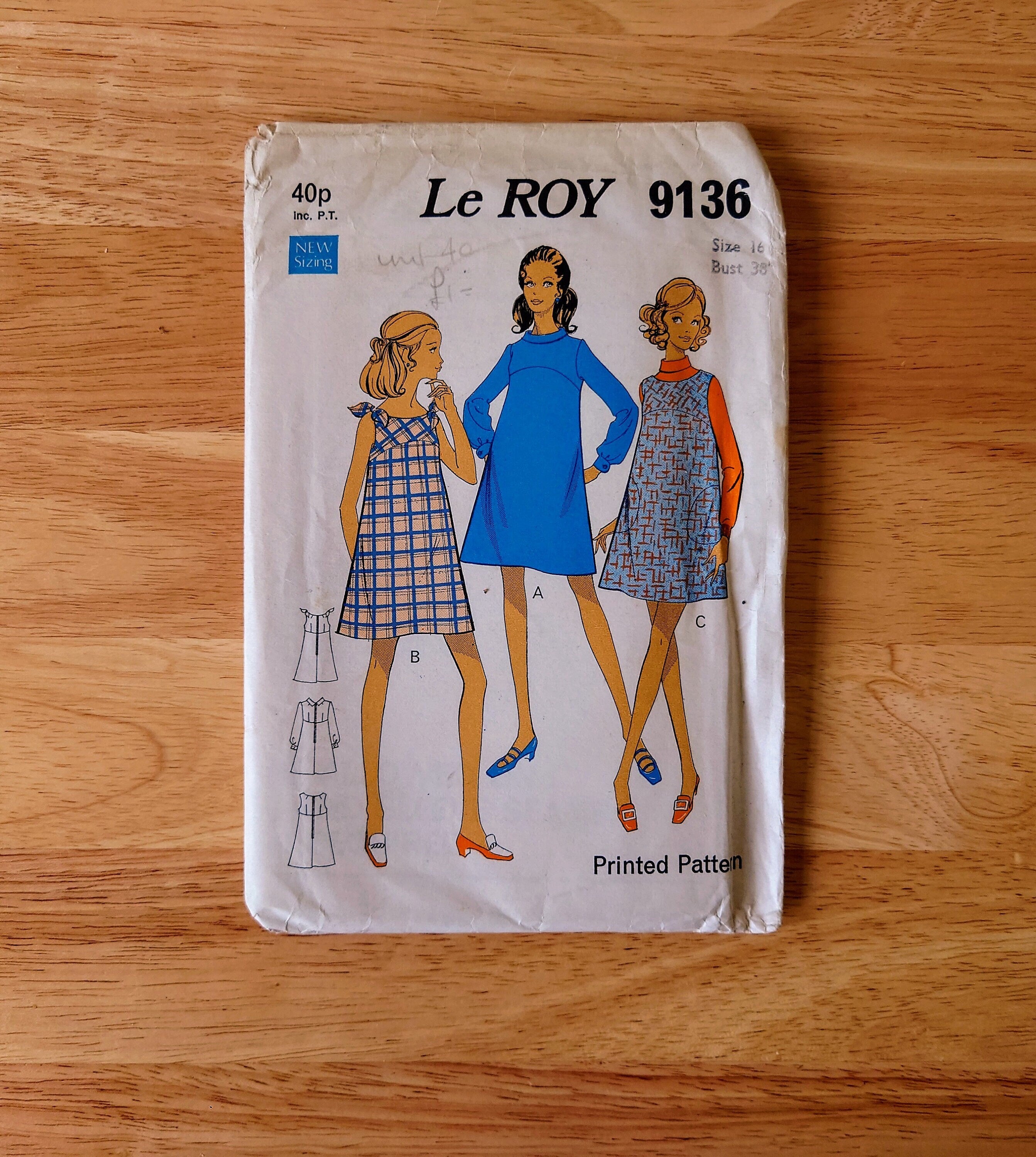 Vintage Dress Sewing Pattern Size 16 - 1960's Original Woman's Clothes Patterns  Mid Century  Sewing Pattern Knitting Design Pattern Print