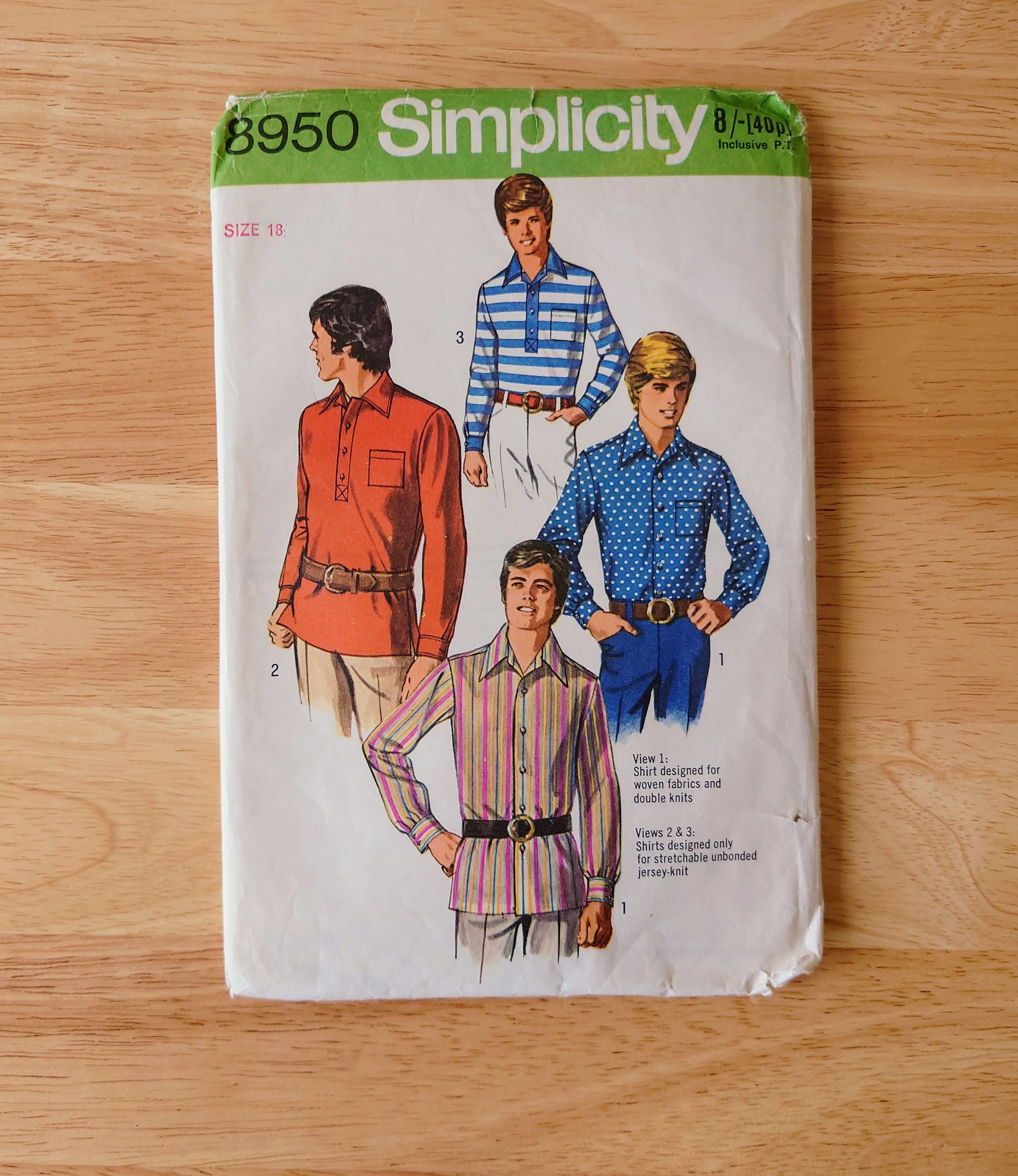 Vintage Men's Sewing Pattern Size 18 1970's Original Men's Clothes Patterns Mid Century Sewing Pattern Knitting Design Pattern Print