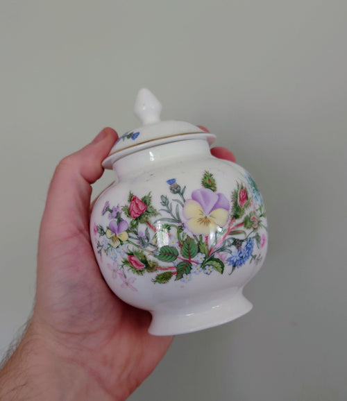 Aynsley Small Candy Jar with Lid Wild Tudor Fine Bone China Porcelain Made in England Wild Tudor Pattern Collectable Vintage
