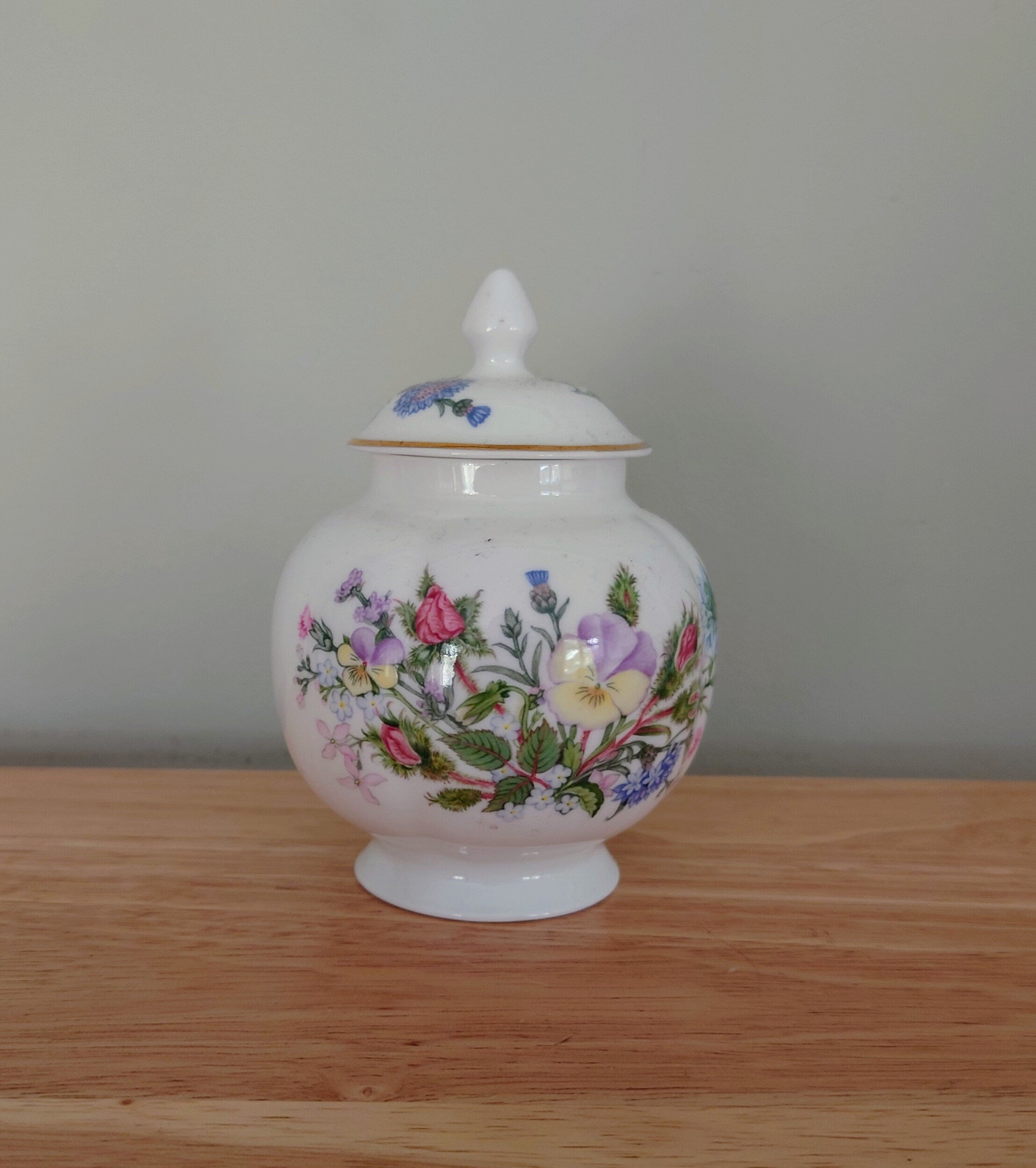 Aynsley Small Candy Jar with Lid Wild Tudor Fine Bone China Porcelain Made in England Wild Tudor Pattern Collectable Vintage