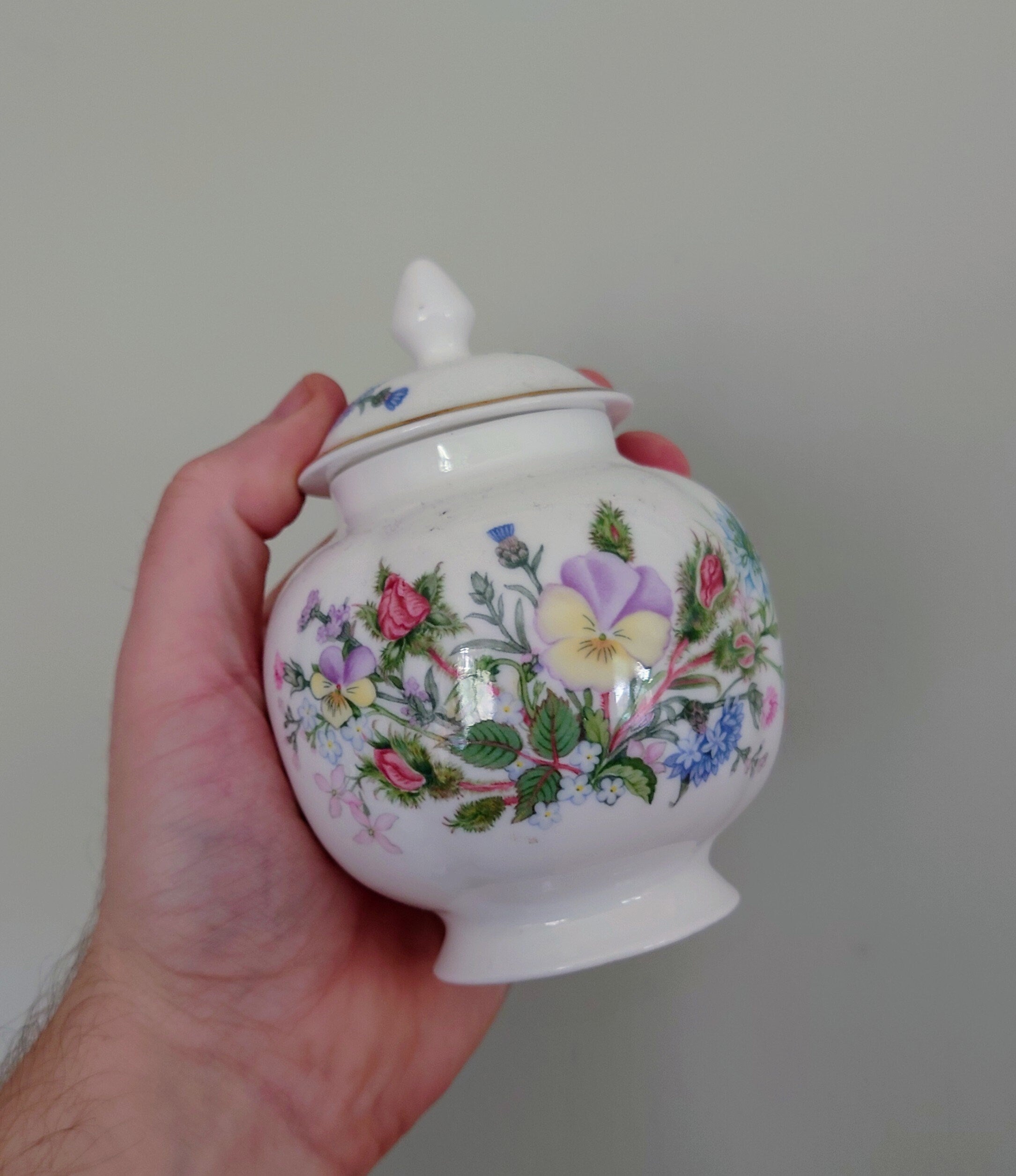 Aynsley Small Candy Jar with Lid Wild Tudor Fine Bone China Porcelain Made in England Wild Tudor Pattern Collectable Vintage
