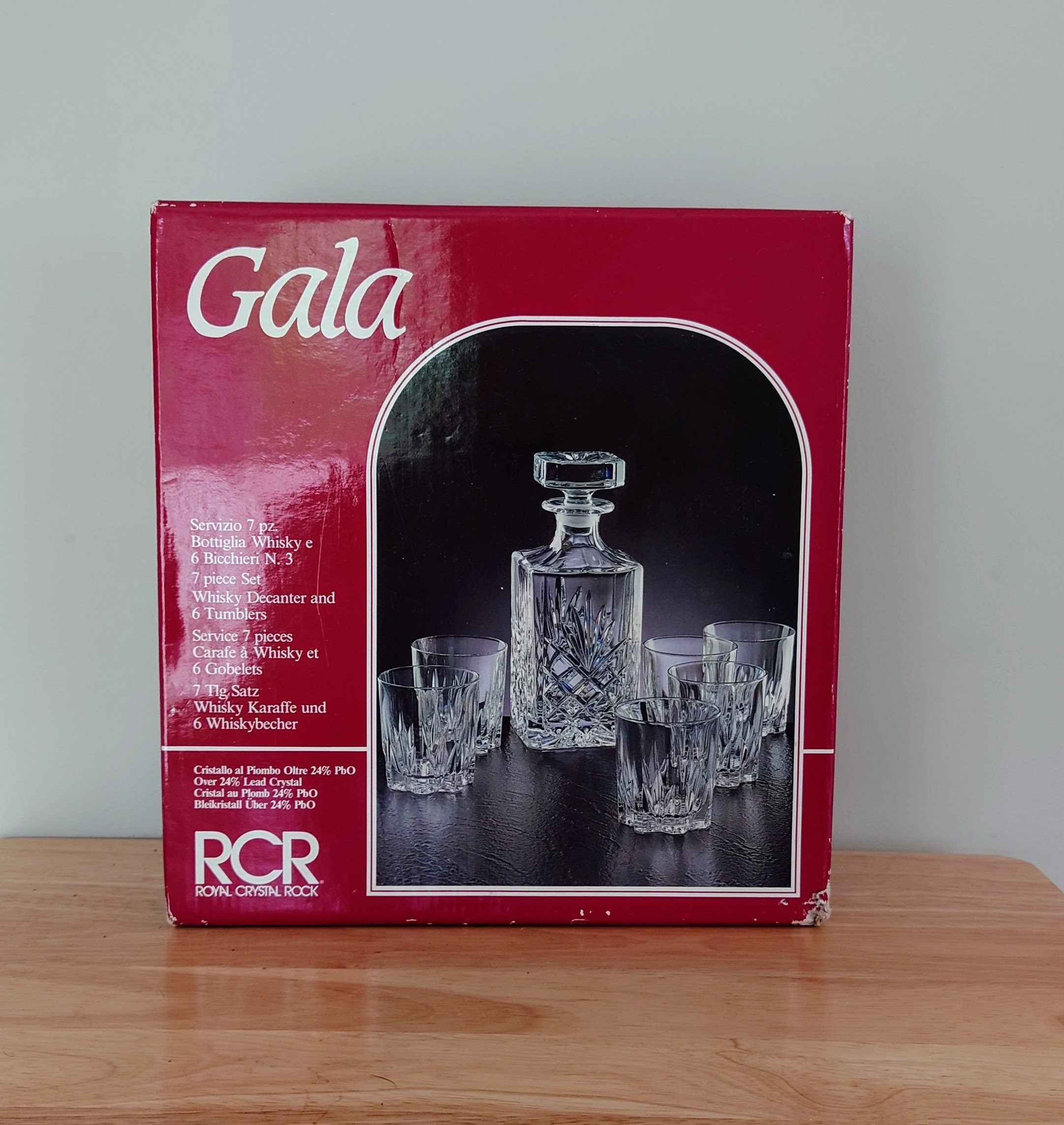 Vintage 1970's Boxed Moulded Glass Decanter Set Retro Drinkware Whisky Decanter with Glasses Gala Service Diamant