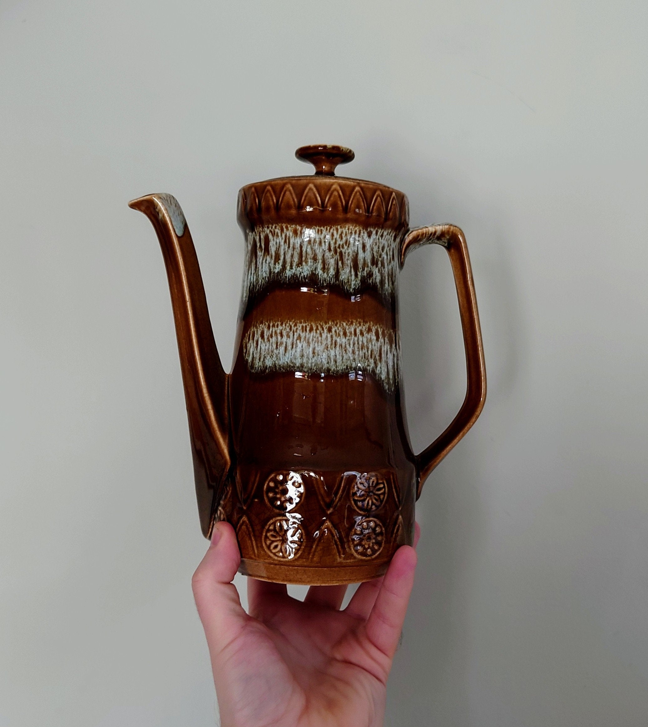 Vintage Teapot Retro Brown 1970's Ceramic Coffeepot Brown 1970's Retro Earthenware Crown Ducal Concorde Astra