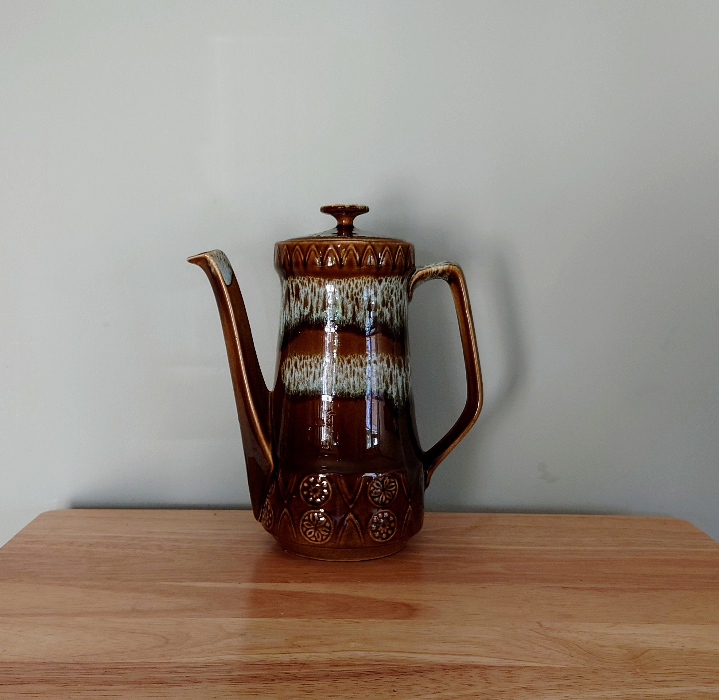 Vintage Teapot Retro Brown 1970's Ceramic Coffeepot Brown 1970's Retro Earthenware Crown Ducal Concorde Astra