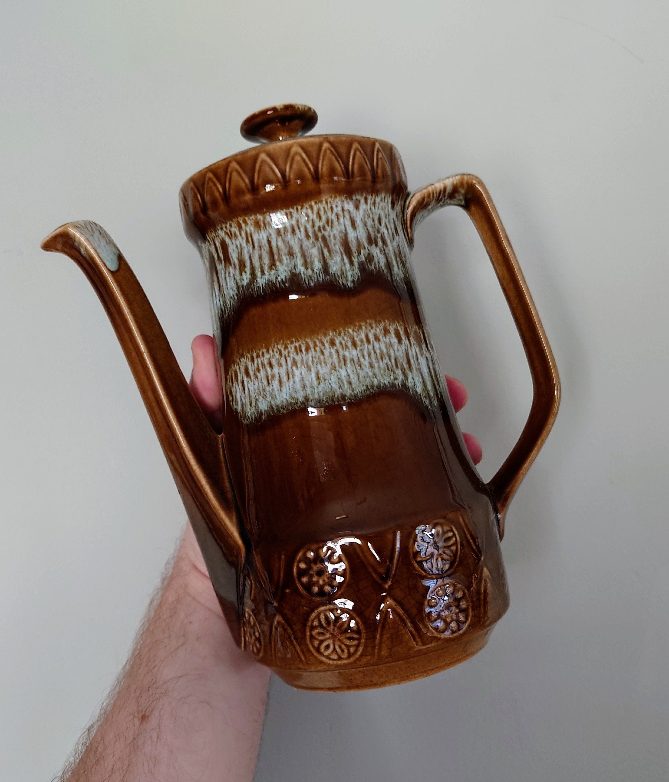 Vintage Teapot Retro Brown 1970's Ceramic Coffeepot Brown 1970's Retro Earthenware Crown Ducal Concorde Astra