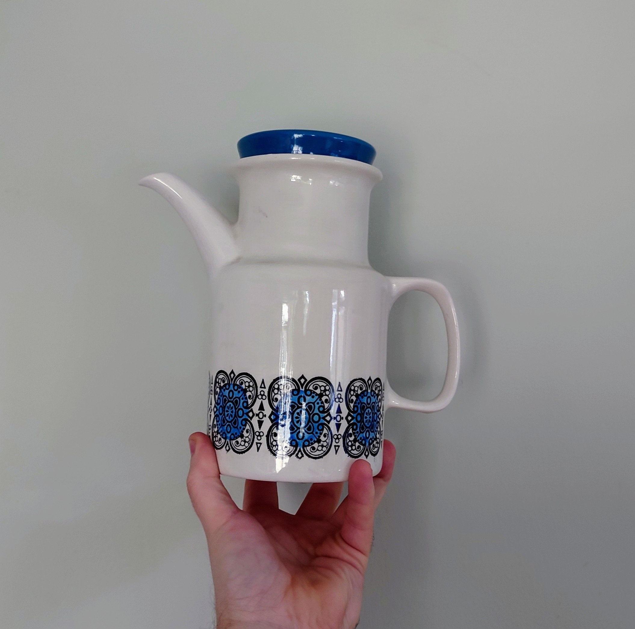 Vintage Coffee Pot Biltons fine white ironstone pottery blue Coffee Pot Made in England Retro 70S Mid Century Afternoon Tea Staffordshire
