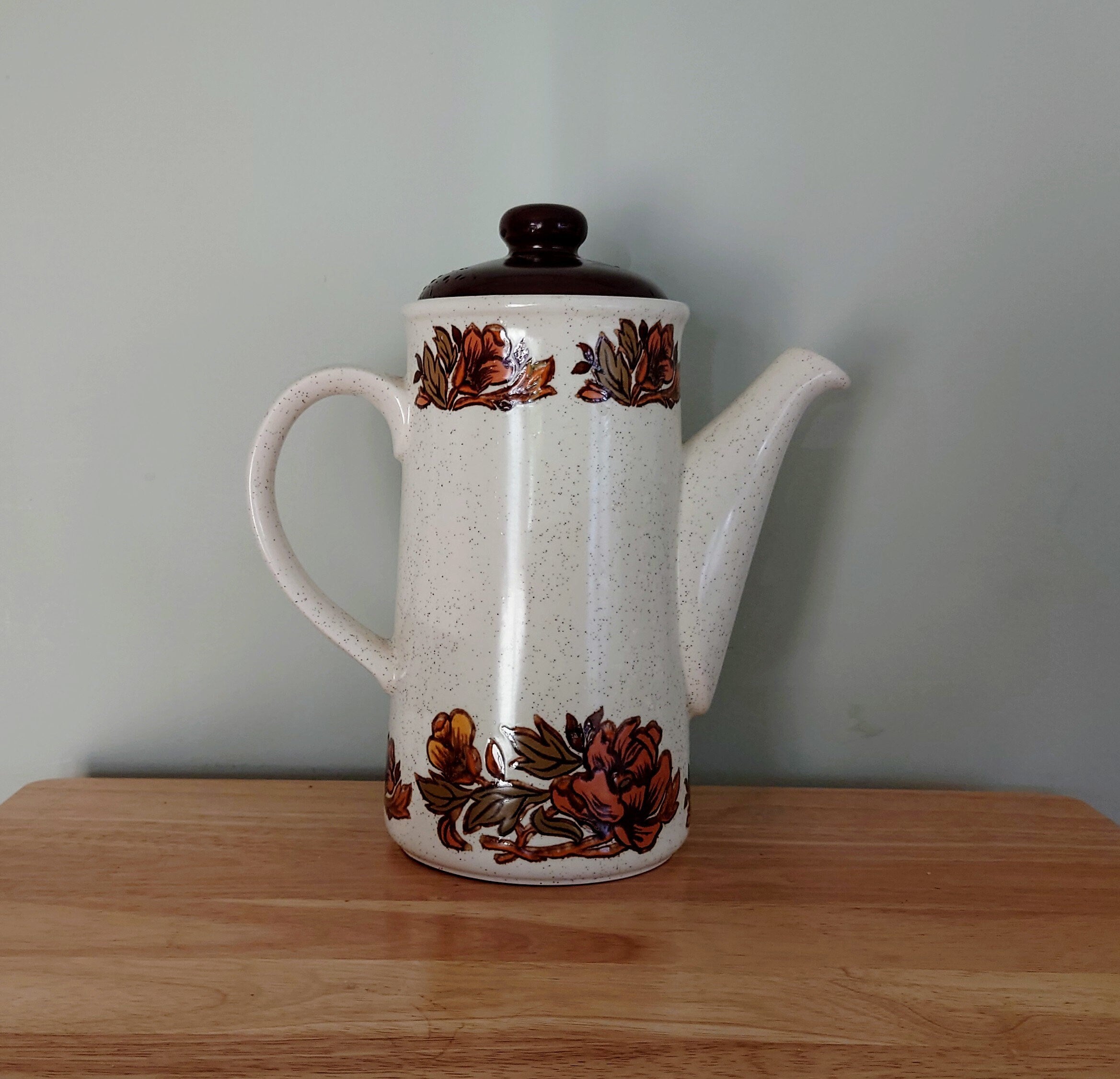Vintage Teapot Retro Brown 1970's Ceramic Coffeepot Brown 1970's Retro Earthenware