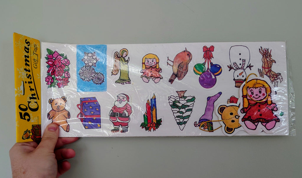 Vintage Christmas Gift Tags 50 Tags Retro 1980's Xmas Gift Tags Stickers Sealed Kitsch Novelty Vintage Christmas Wrapping Gift Tags