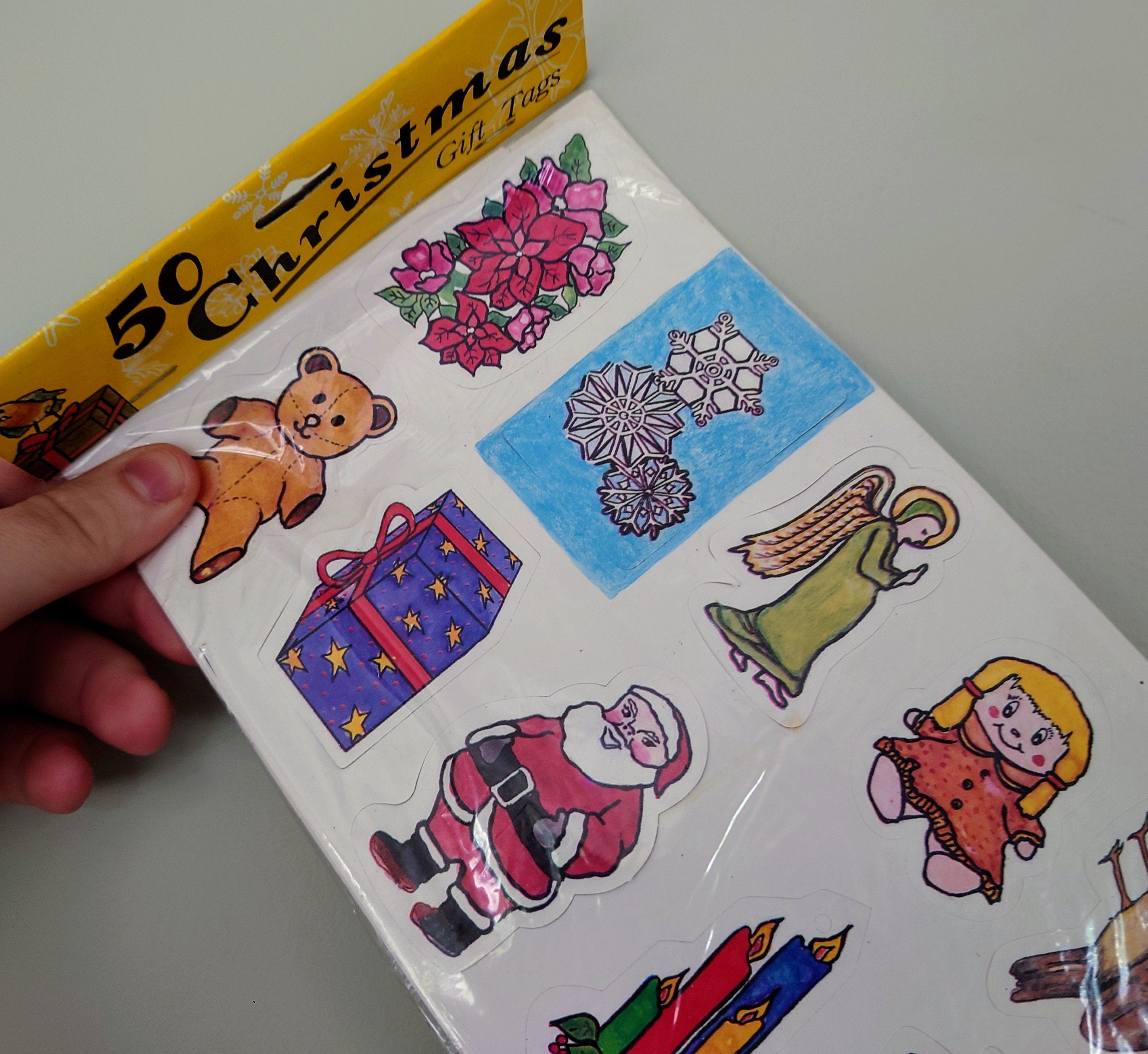Vintage Christmas Gift Tags 50 Tags Retro 1980's Xmas Gift Tags Stickers Sealed Kitsch Novelty Vintage Christmas Wrapping Gift Tags