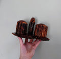 Vintage Salt and Pepper Cruets with Stand African Treen Wood Hand Carved 1953 Weatherwoods Handcrafted Salt and Pepper Shaker Vintage Salts