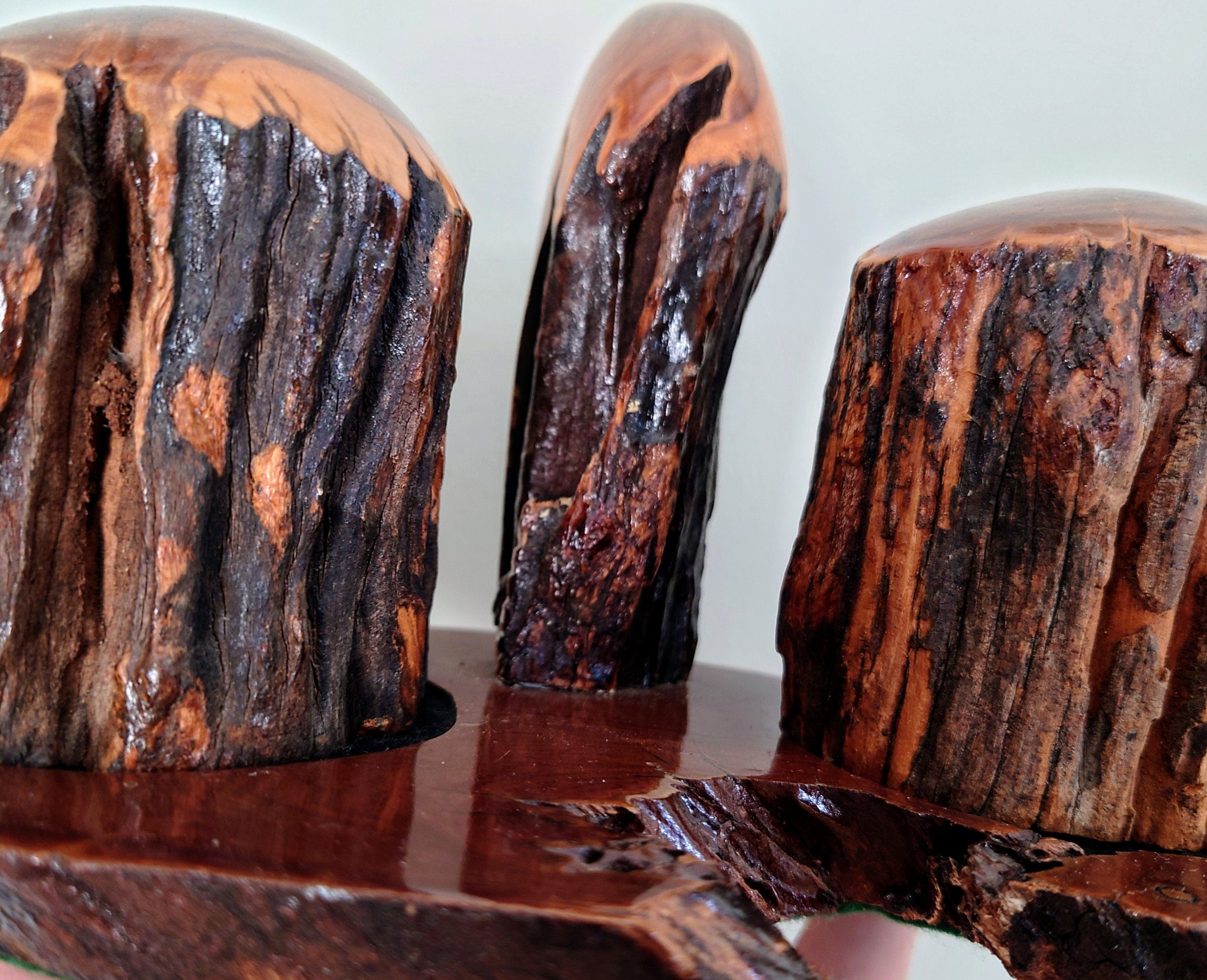 Vintage Salt and Pepper Cruets with Stand African Treen Wood Hand Carved 1953 Weatherwoods Handcrafted Salt and Pepper Shaker Vintage Salts