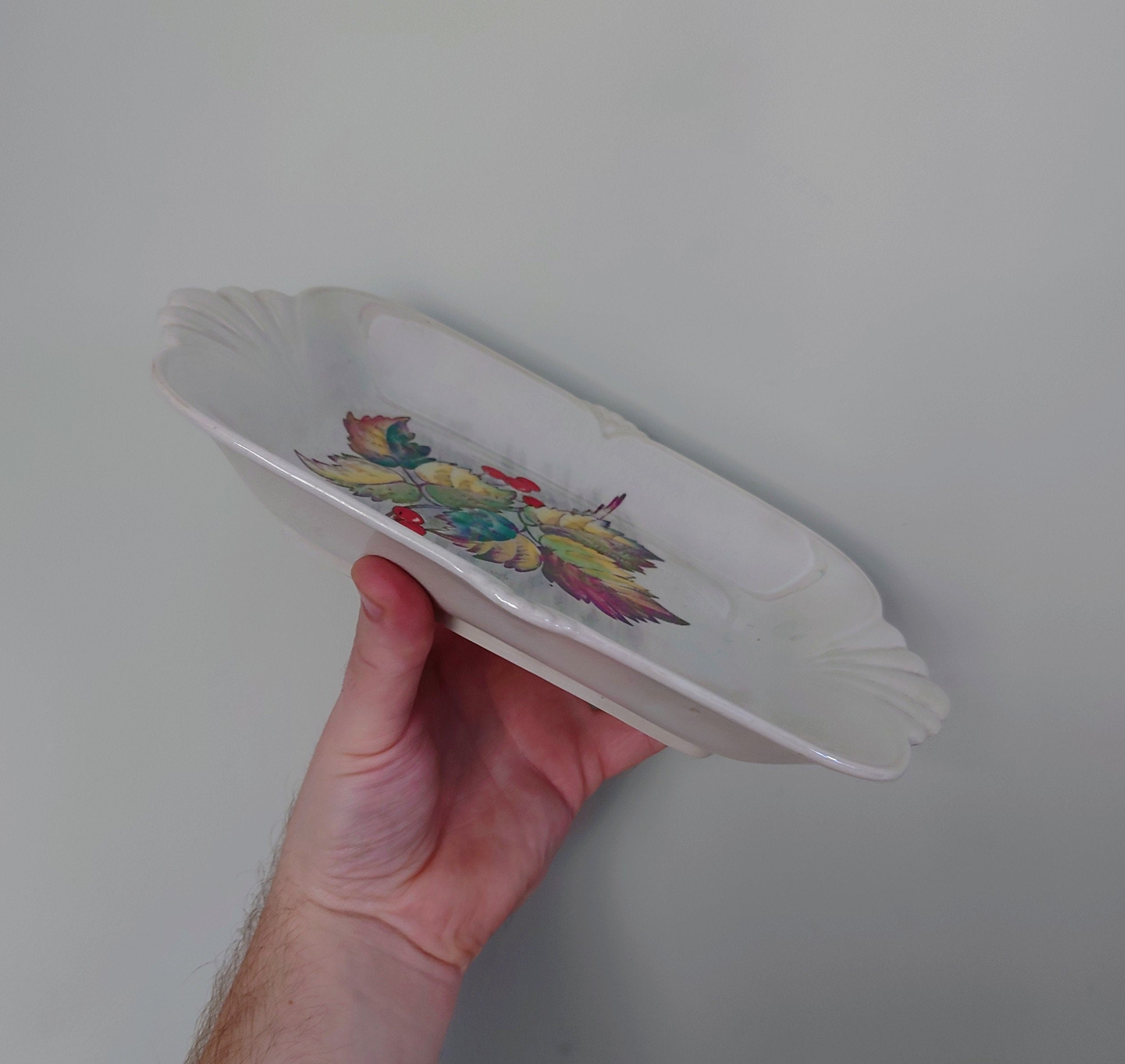 Royal Winton Grimwades Holly Tray Serving Dish Lustre Pottery Earthenware Hand Painted Sandwich Tray