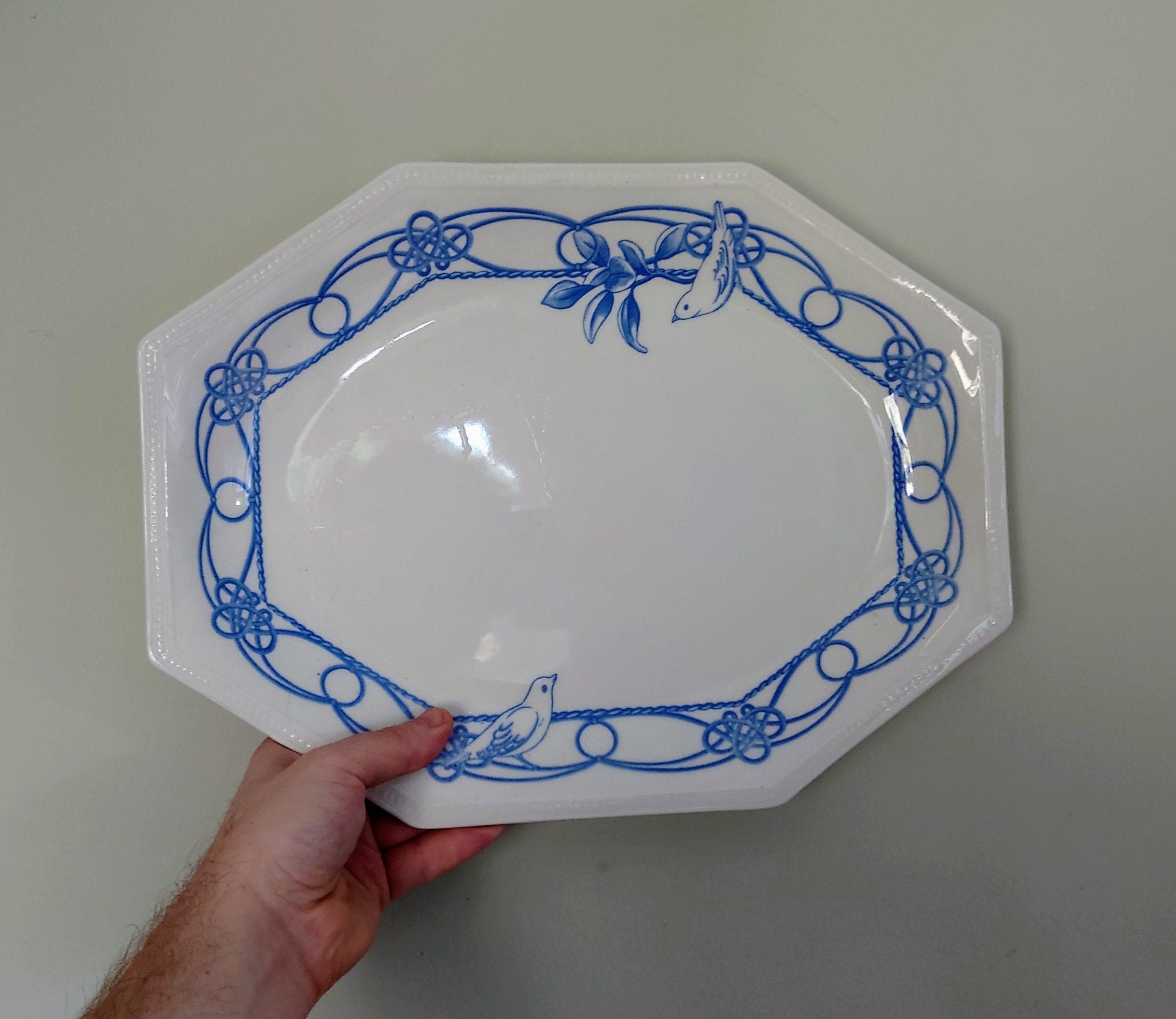 Vintage Dove Meat Plate Earthenware Ceramic Johnson Brothers Meat Plate Blue Dove Decoration Ceramic Tray/Dish Vintage Meat  Tray Large