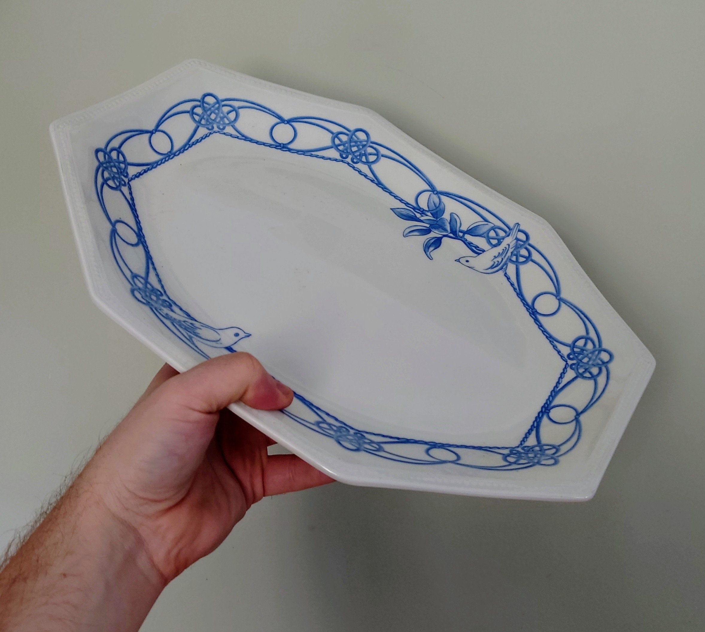 Vintage Dove Meat Plate Earthenware Ceramic Johnson Brothers Meat Plate Blue Dove Decoration Ceramic Tray/Dish Vintage Meat  Tray Large
