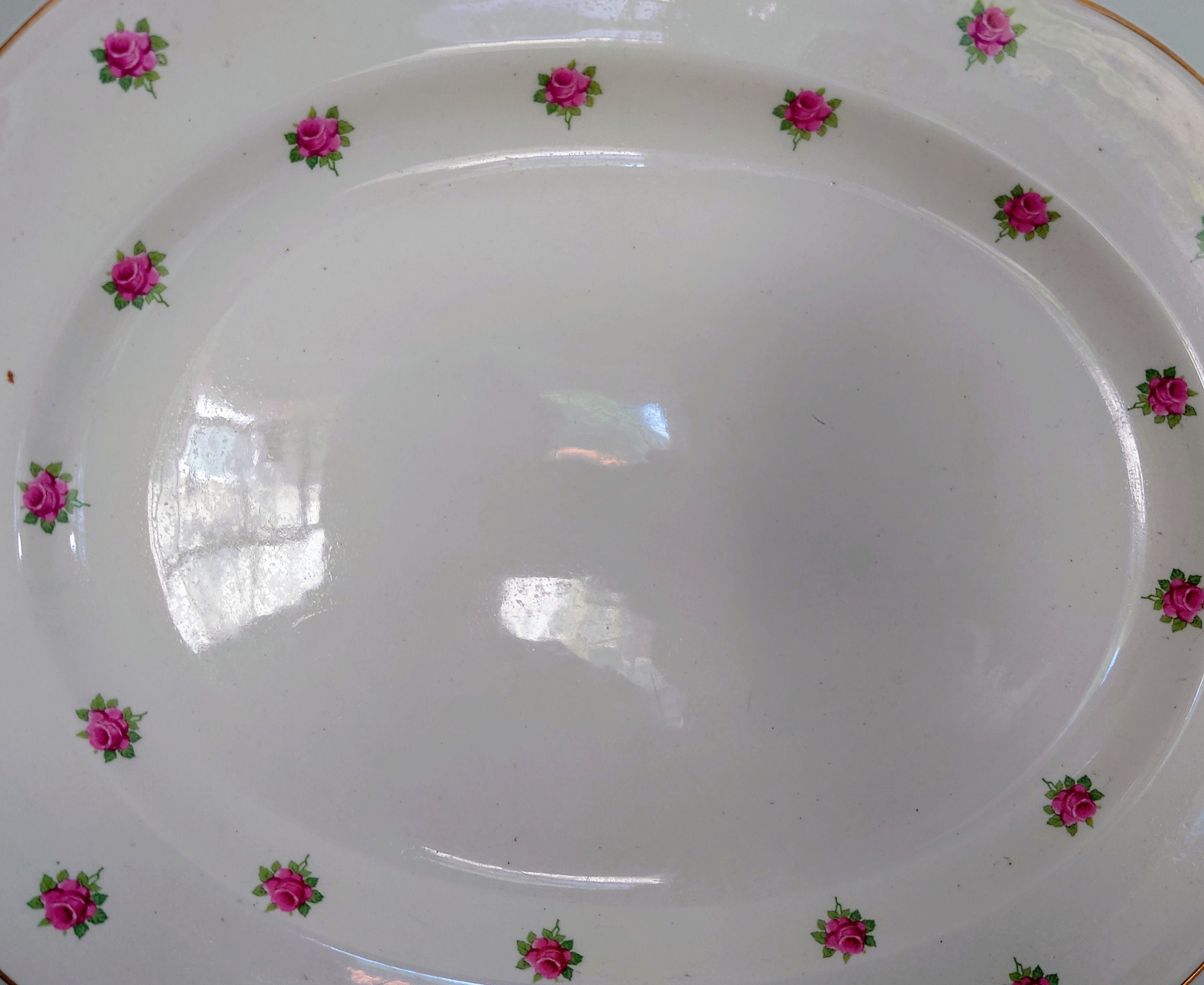Vintage Meat Plate English Pink Rose Large  Meat Platter Meat Plate Blue Dove Decoration Ceramic Tray/Dish Vintage Meat Johnson Brothers
