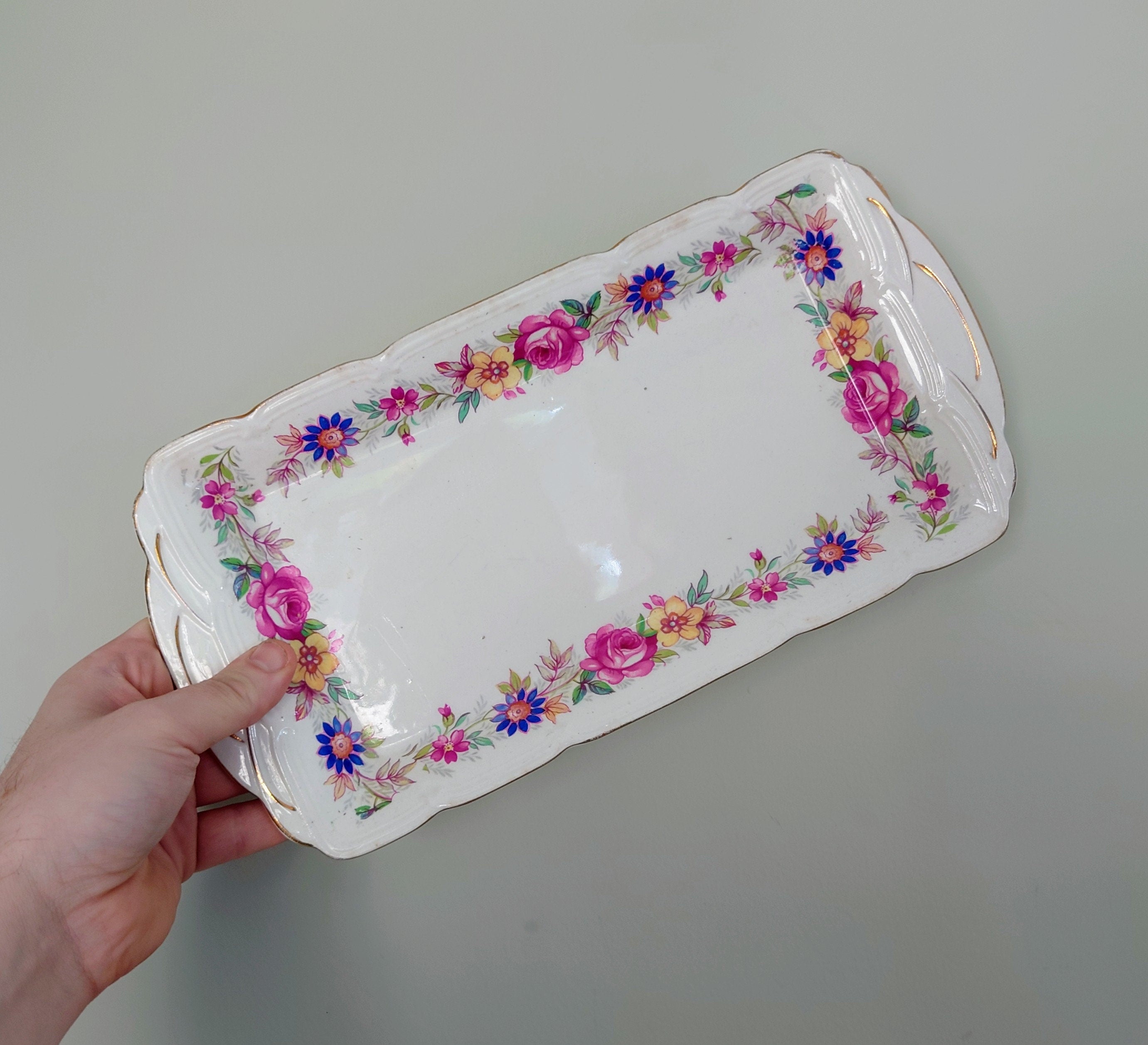 Vintage Floral Serving Tray Rideway Pottery Sandwich Tray Dish Serving Platter Made in England Pottery Earthenware