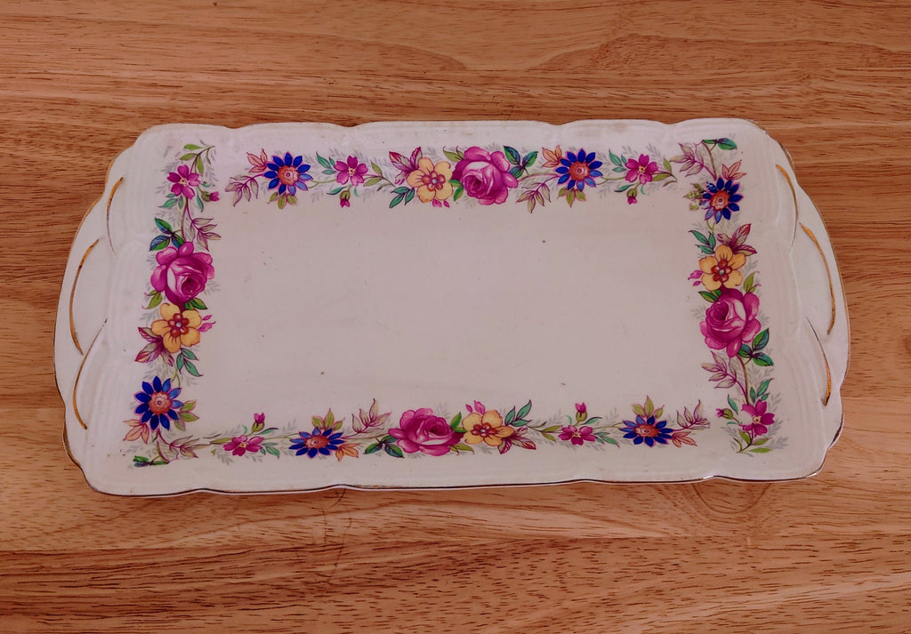 Vintage Floral Serving Tray Rideway Pottery Sandwich Tray Dish Serving Platter Made in England Pottery Earthenware