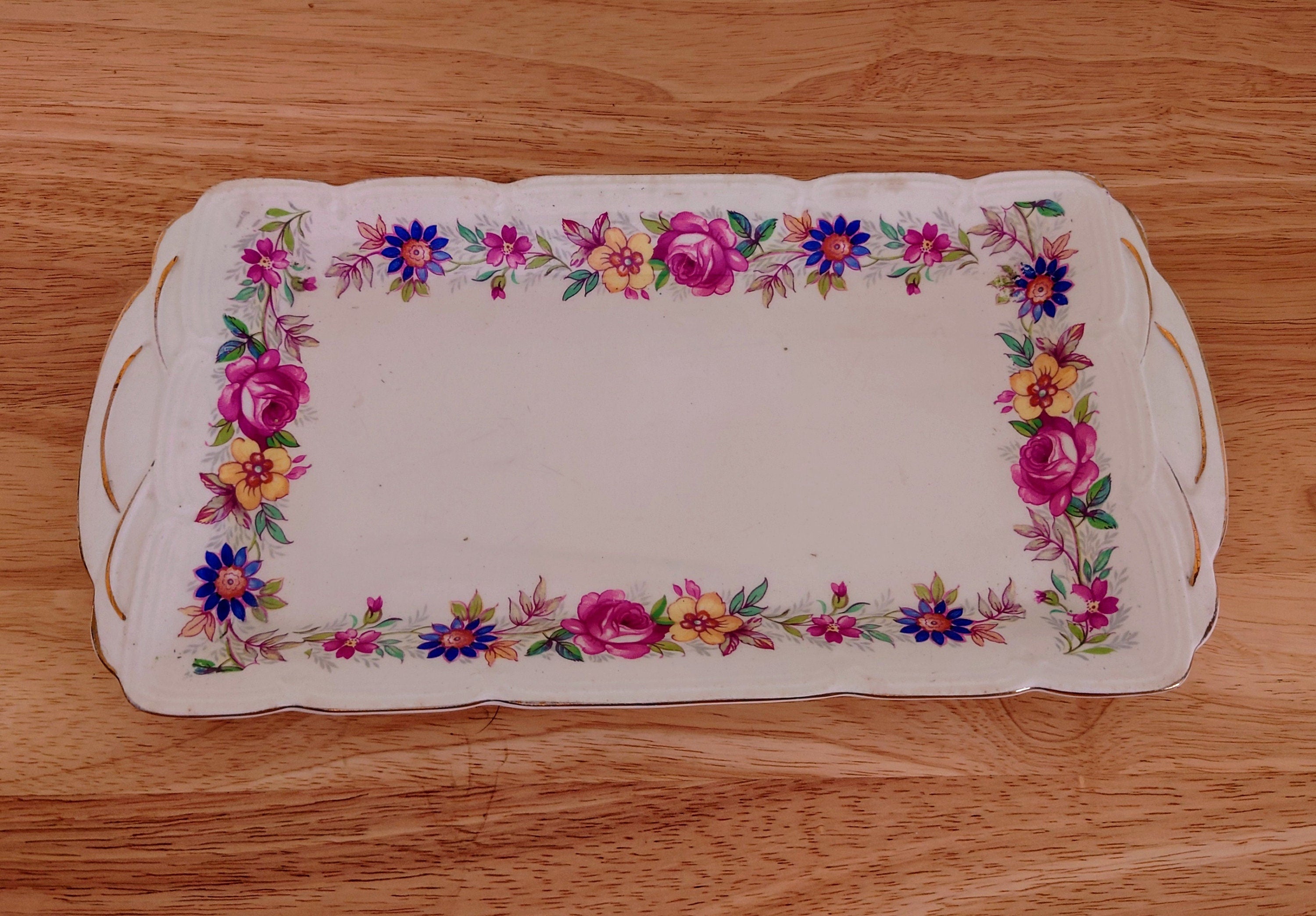 Vintage Floral Serving Tray Rideway Pottery Sandwich Tray Dish Serving Platter Made in England Pottery Earthenware