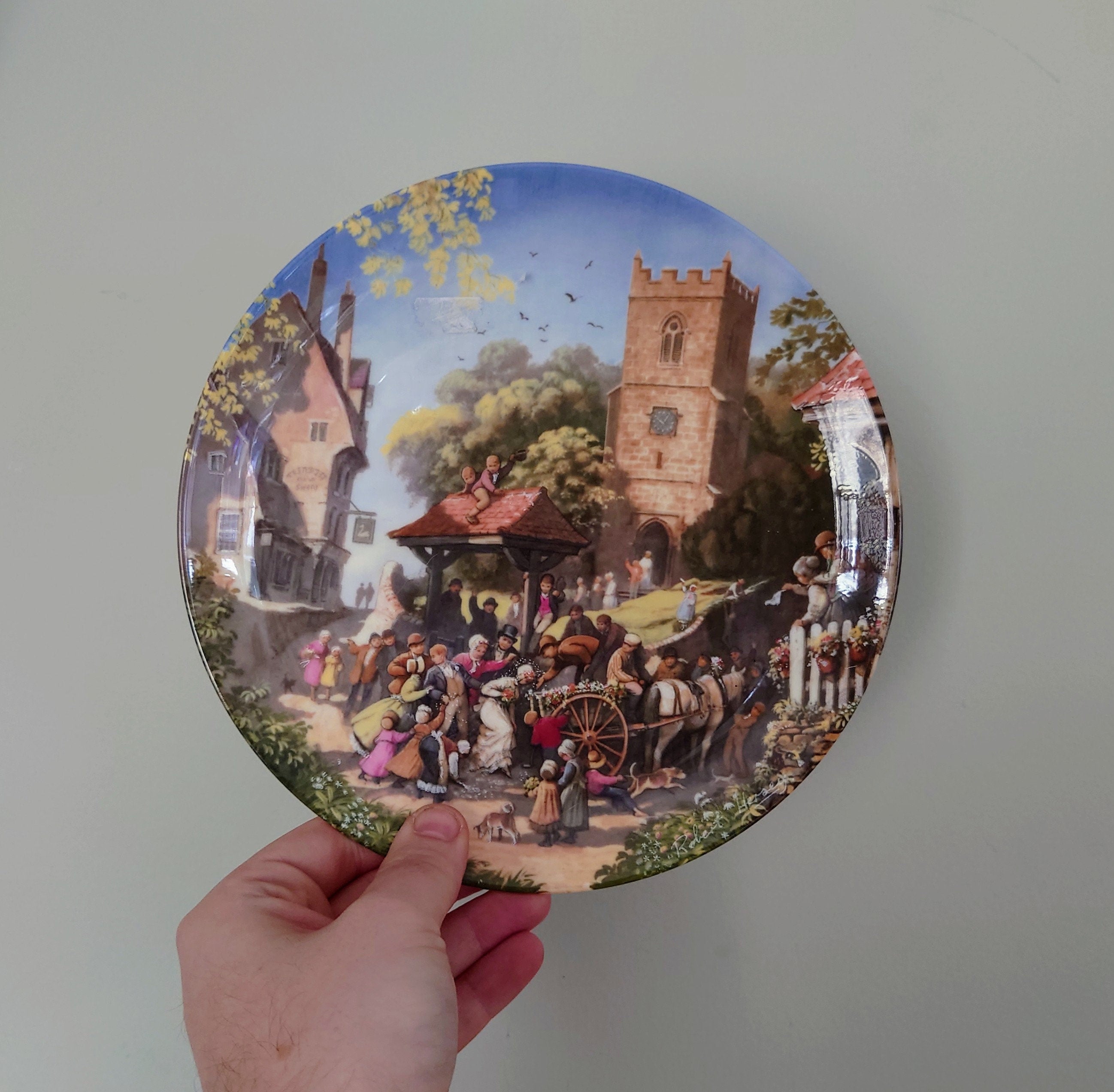 Vintage Wall Plate 'The Tale of Country Village Scene' Ceramic Plate Fine Bone China Porcelain Coalport Fine Porcelain Decorative Plate