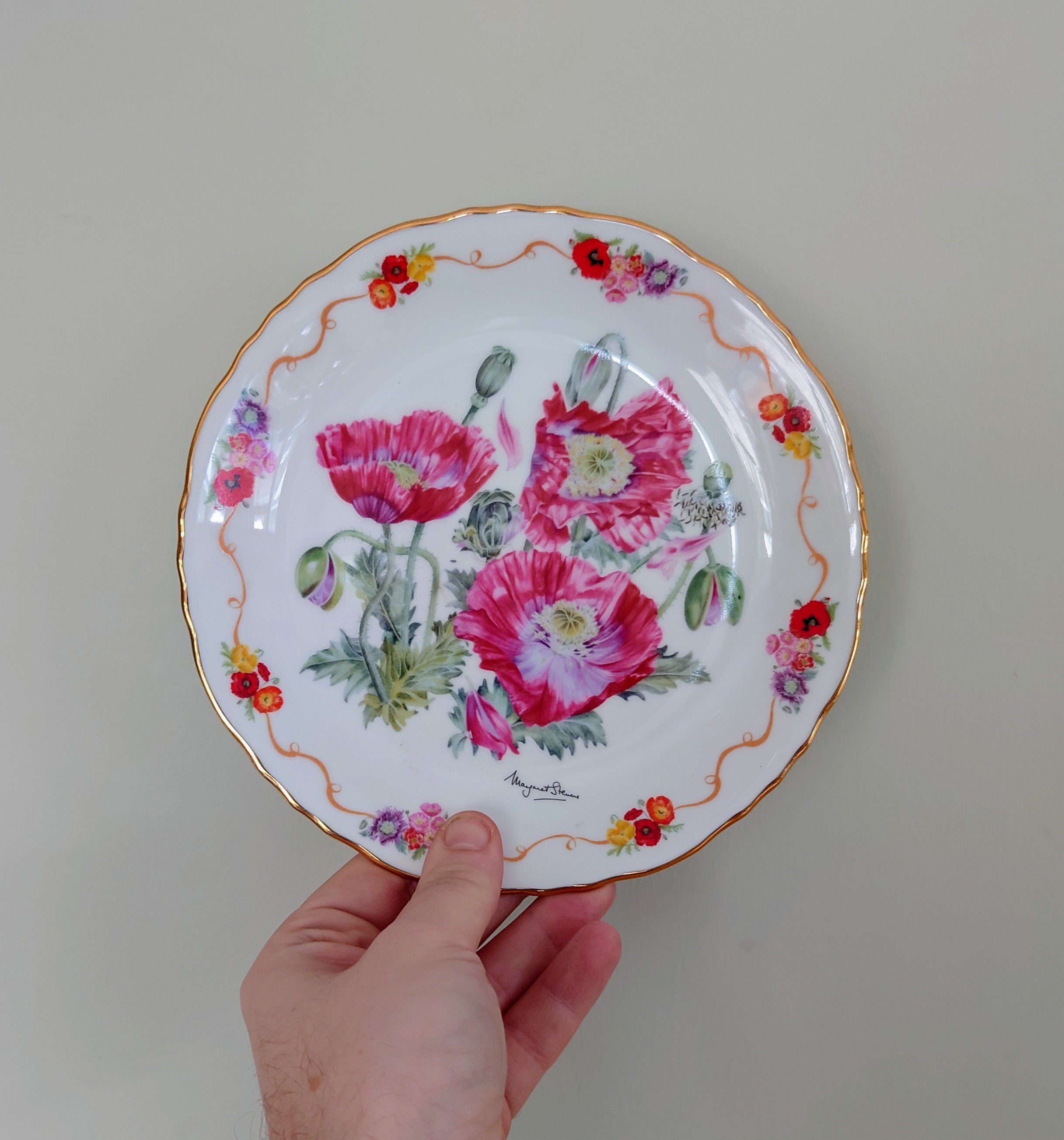 Decorative Plate Floral Collectors Plate Hand-Painted 'Opium Poppy' Royal British Legion Bradford Exchange  Fine China, c1990s, Vintage