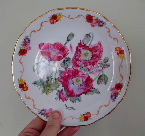 Decorative Plate Floral Collectors Plate Hand-Painted 'Opium Poppy' Royal British Legion Bradford Exchange  Fine China, c1990s, Vintage