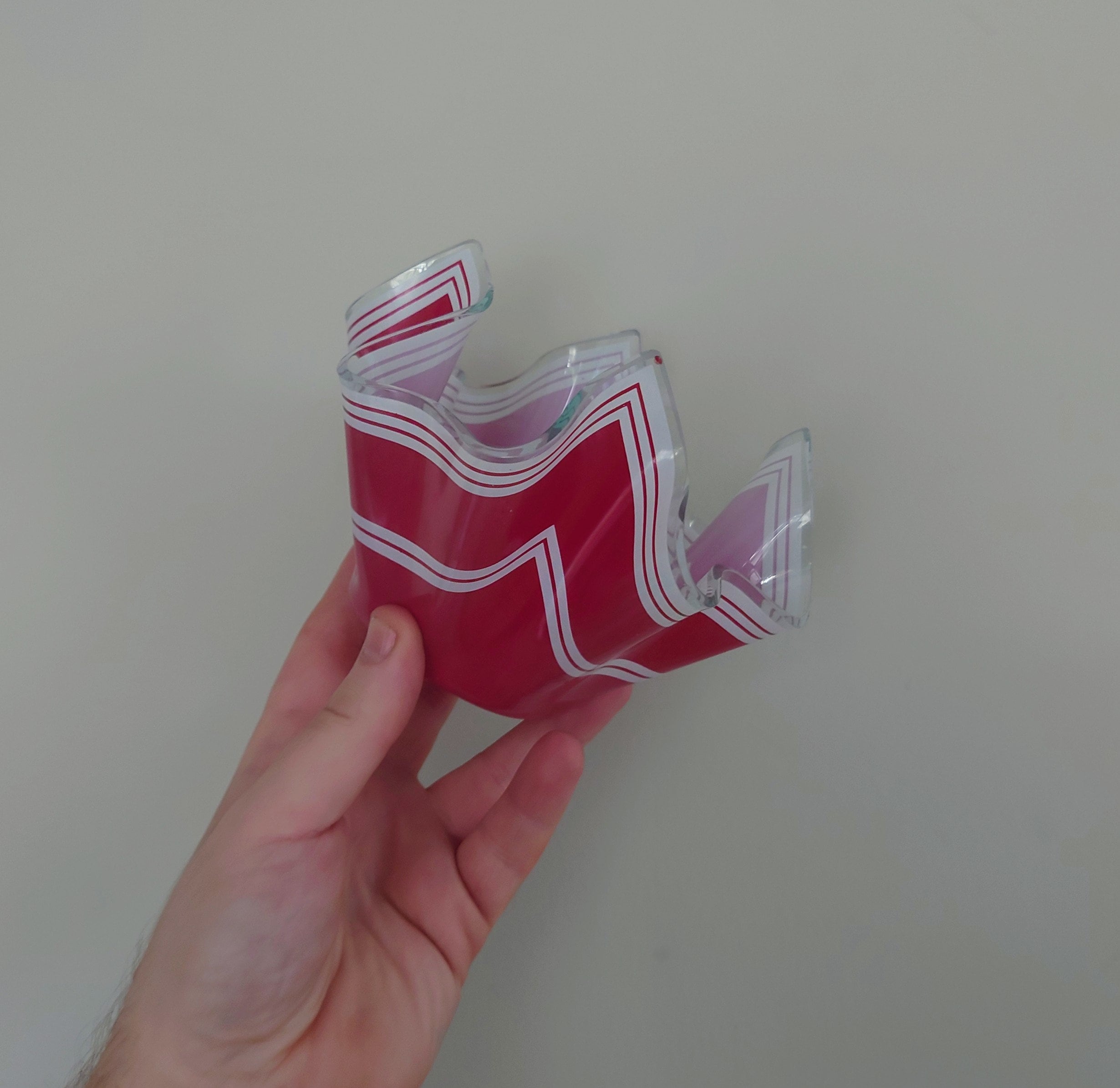 Vintage Handkerchief Footed Bowl Red and White, Art Glass Retro Chance Glass Murano Style Mid Century Decorative Retro