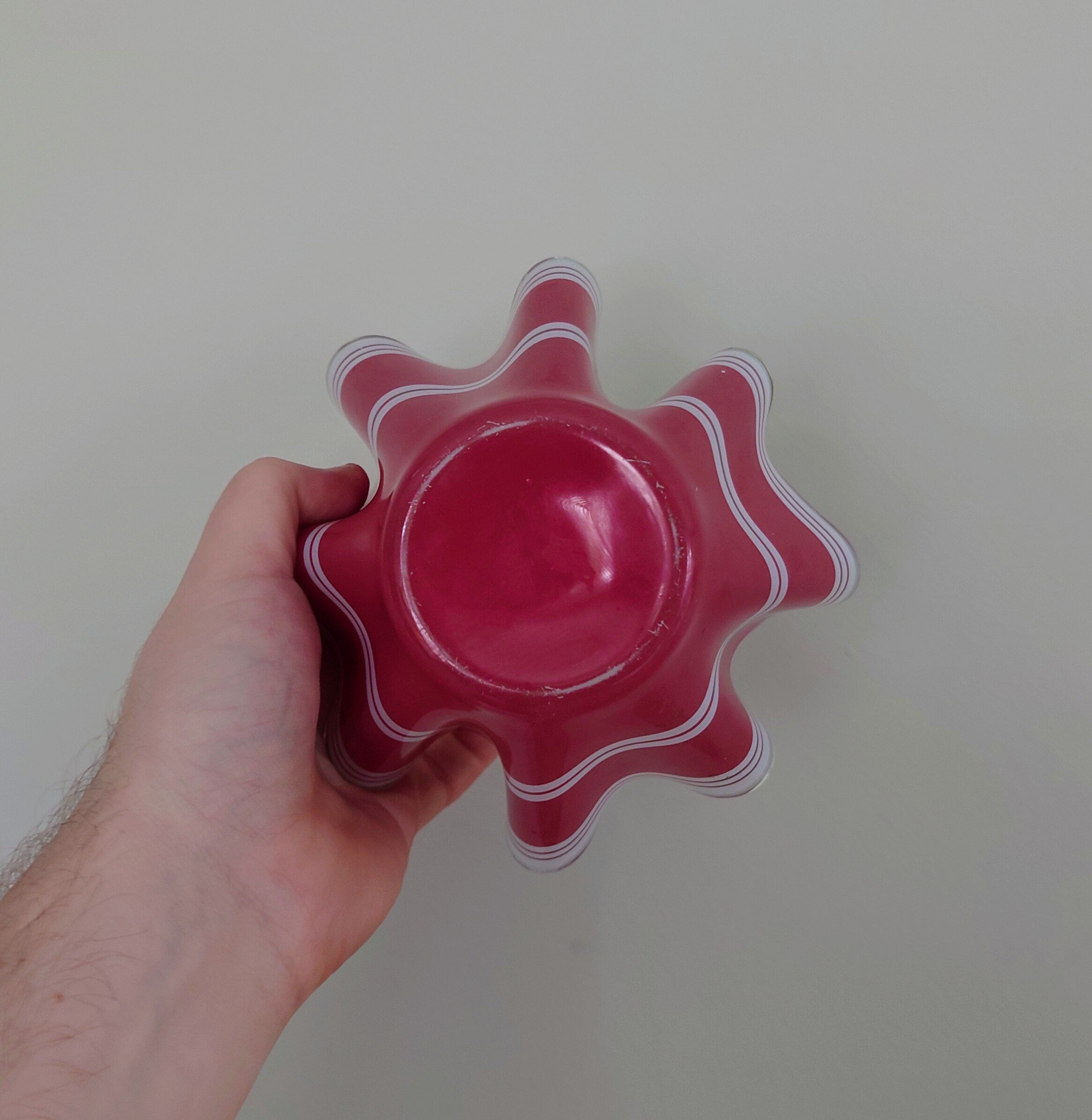 Vintage Handkerchief Footed Bowl Red and White, Art Glass Retro Chance Glass Murano Style Mid Century Decorative Retro