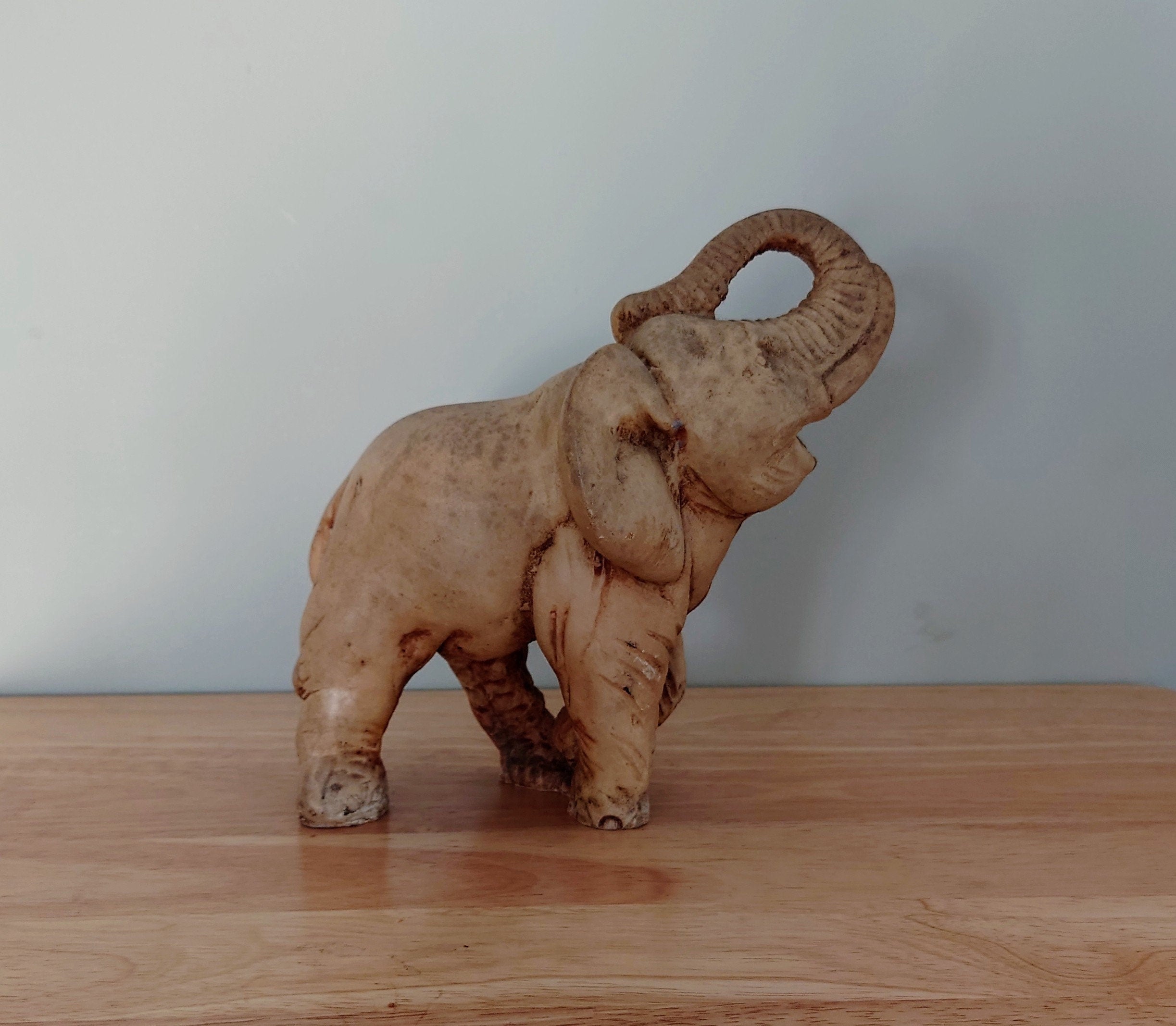 Vintage elephant Figurine Large Ceramic Collectable Animal Kitsch Bone China  Mid Century  African Wildlife Trunk Up Good Luck