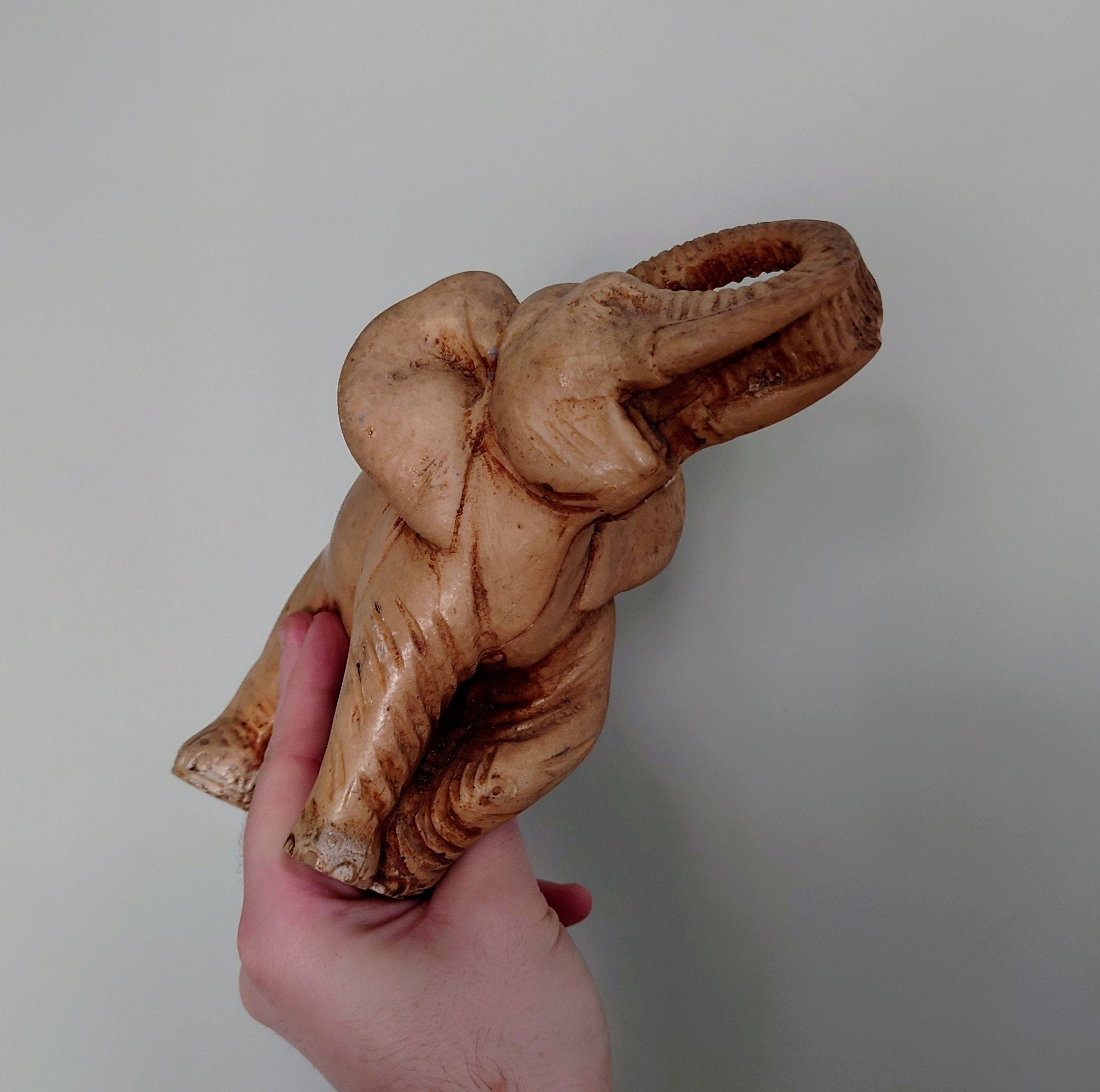 Vintage elephant Figurine Large Ceramic Collectable Animal Kitsch Bone China  Mid Century  African Wildlife Trunk Up Good Luck