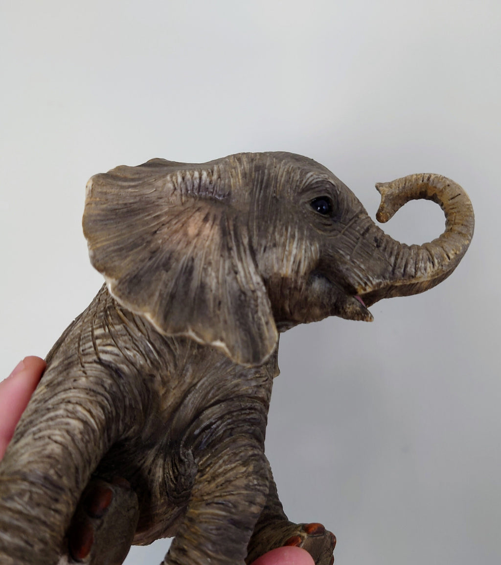 Vintage Large elephant Figurine Large Resin Collectable Animal Kitsch Bone China Mid Century  African Wildlife Trunk Up Good Luck