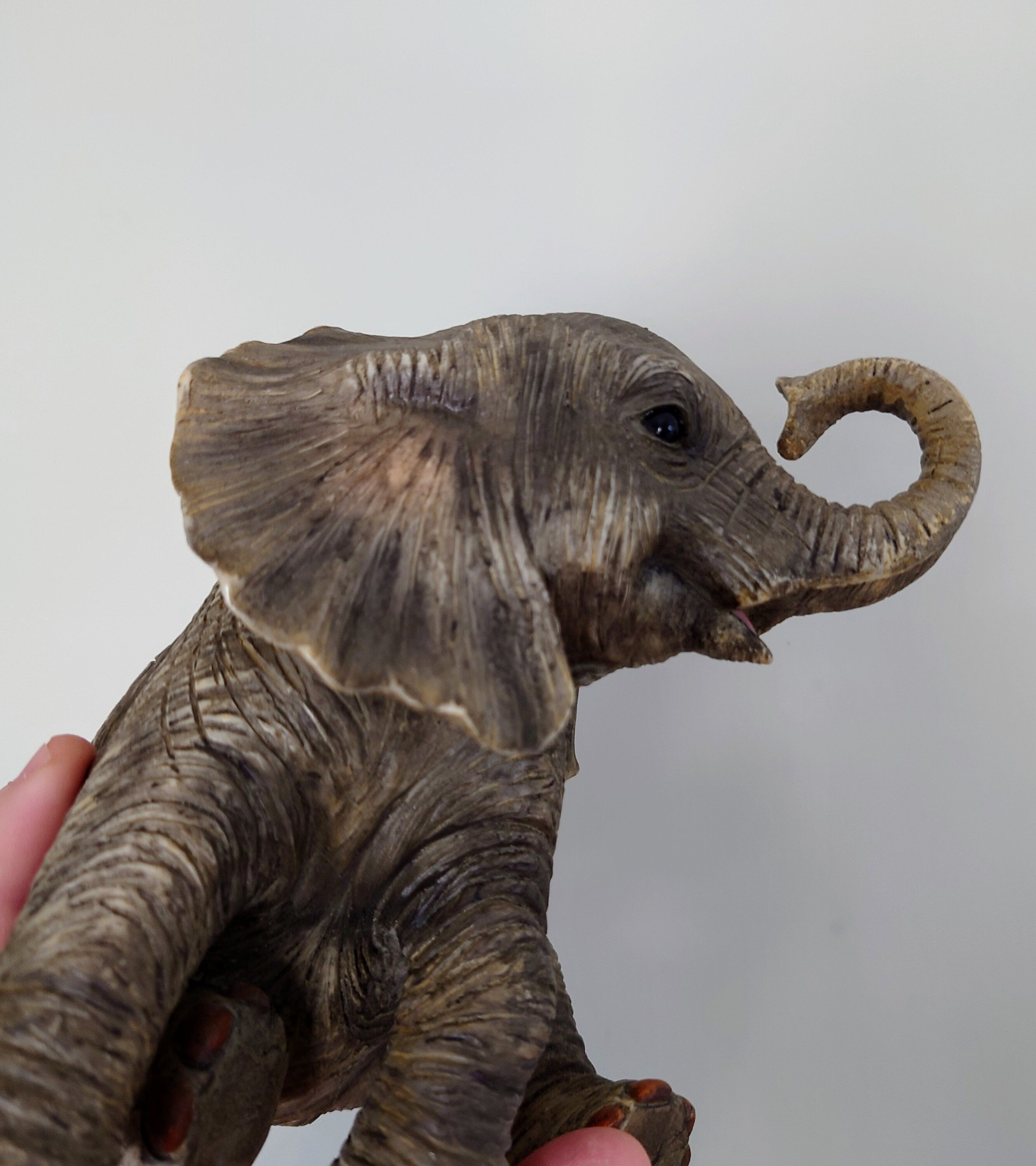 Vintage Large elephant Figurine Large Resin Collectable Animal Kitsch Bone China Mid Century  African Wildlife Trunk Up Good Luck