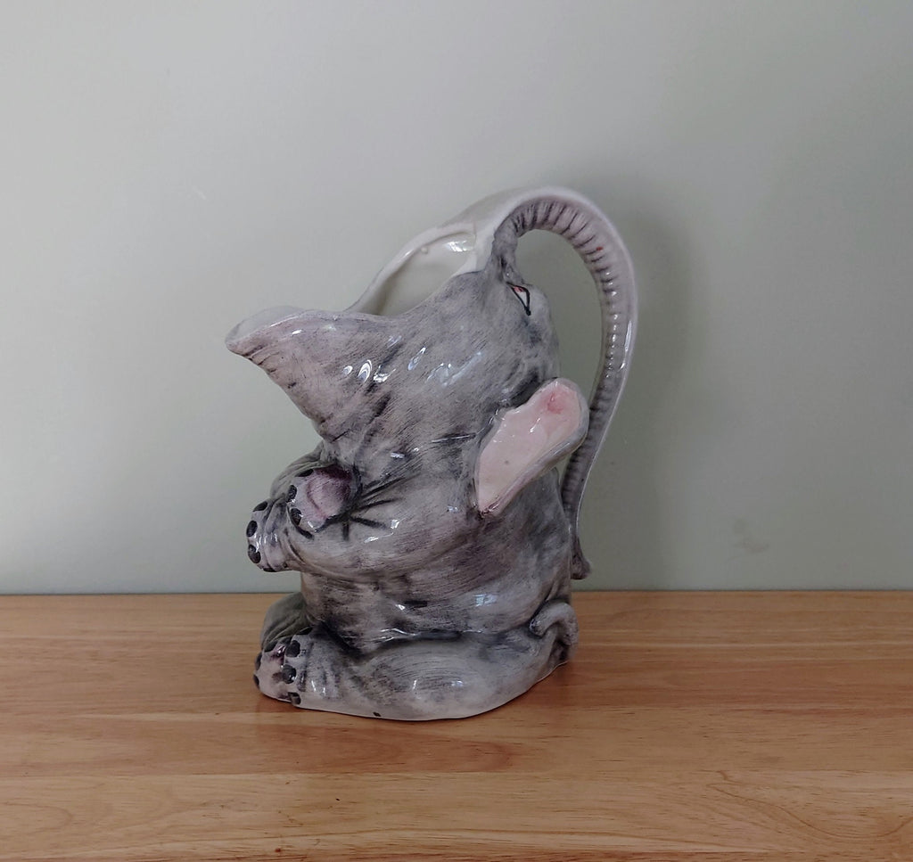 Vintage Ceramic Elephant Jar Gargling Pottery Elephant Trunk up Elephant Pitcher Drinks Cocktail Decanter Large Earthenware Jug African