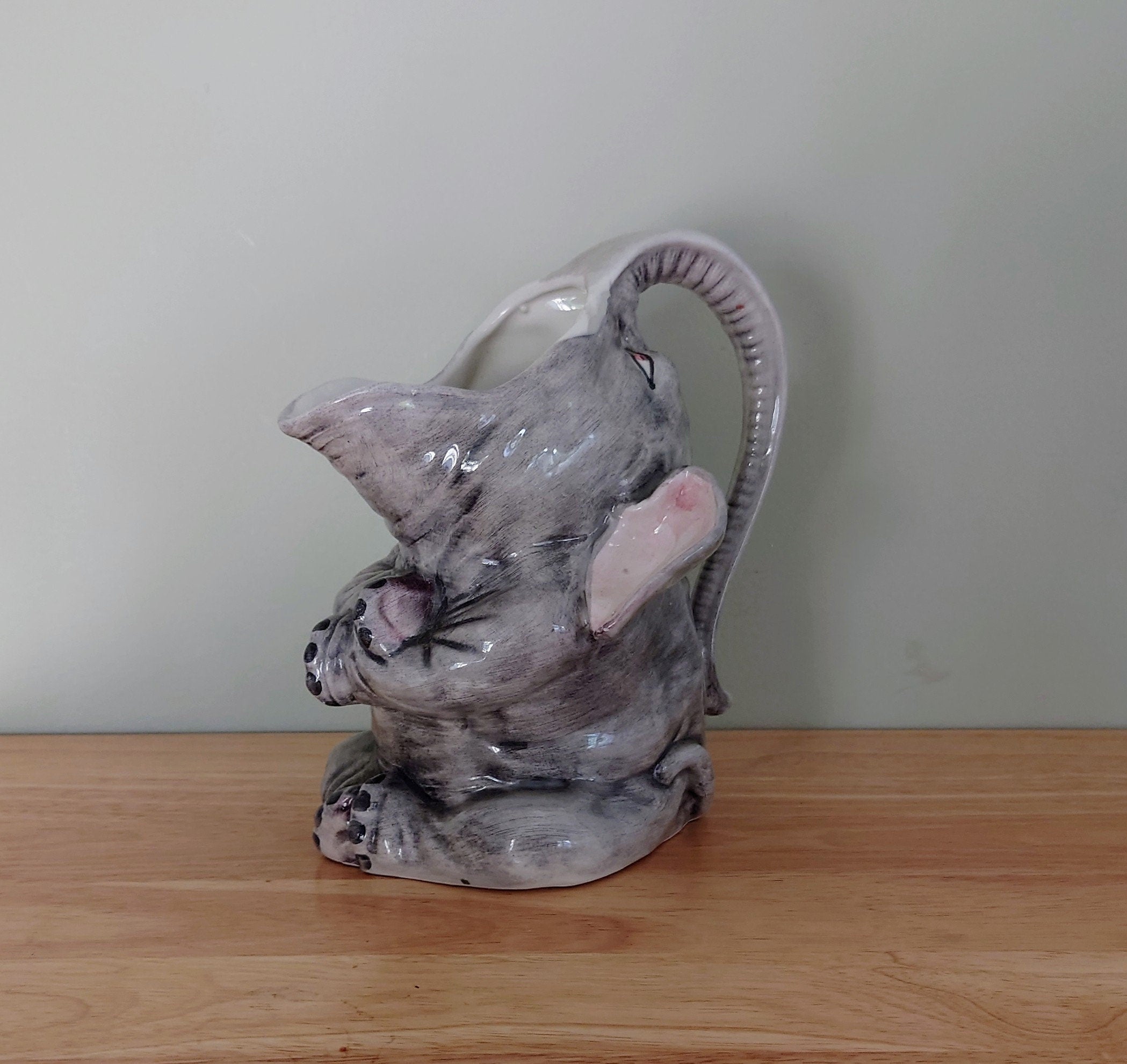 Vintage Ceramic Elephant Jar Gargling Pottery Elephant Trunk up Elephant Pitcher Drinks Cocktail Decanter Large Earthenware Jug African