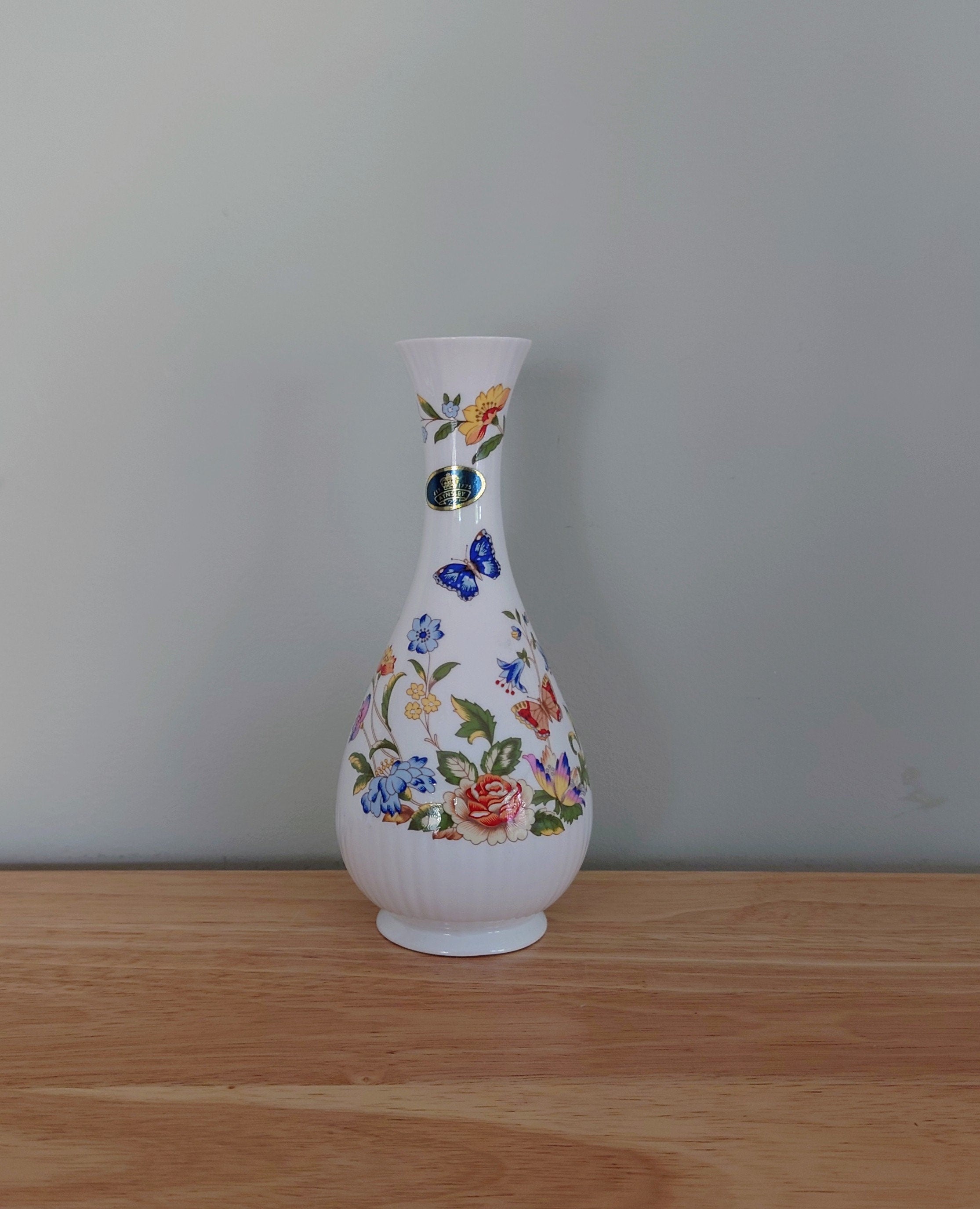 Aynsley Globe Vase Cottage Garden Fine Bone China Porcelain Made in England Country Cottage Pattern Collectable Vintage